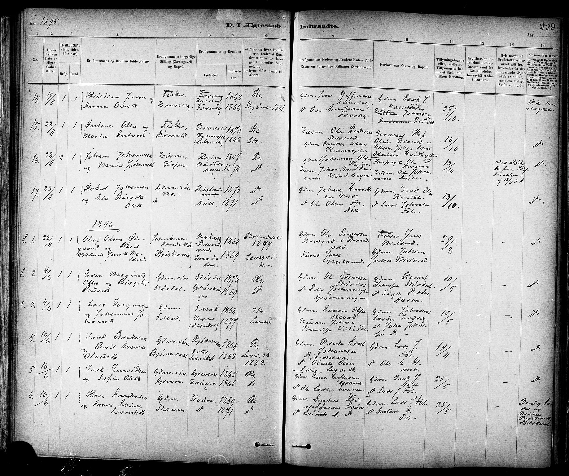 Ministerialprotokoller, klokkerbøker og fødselsregistre - Sør-Trøndelag, AV/SAT-A-1456/647/L0634: Parish register (official) no. 647A01, 1885-1896, p. 229