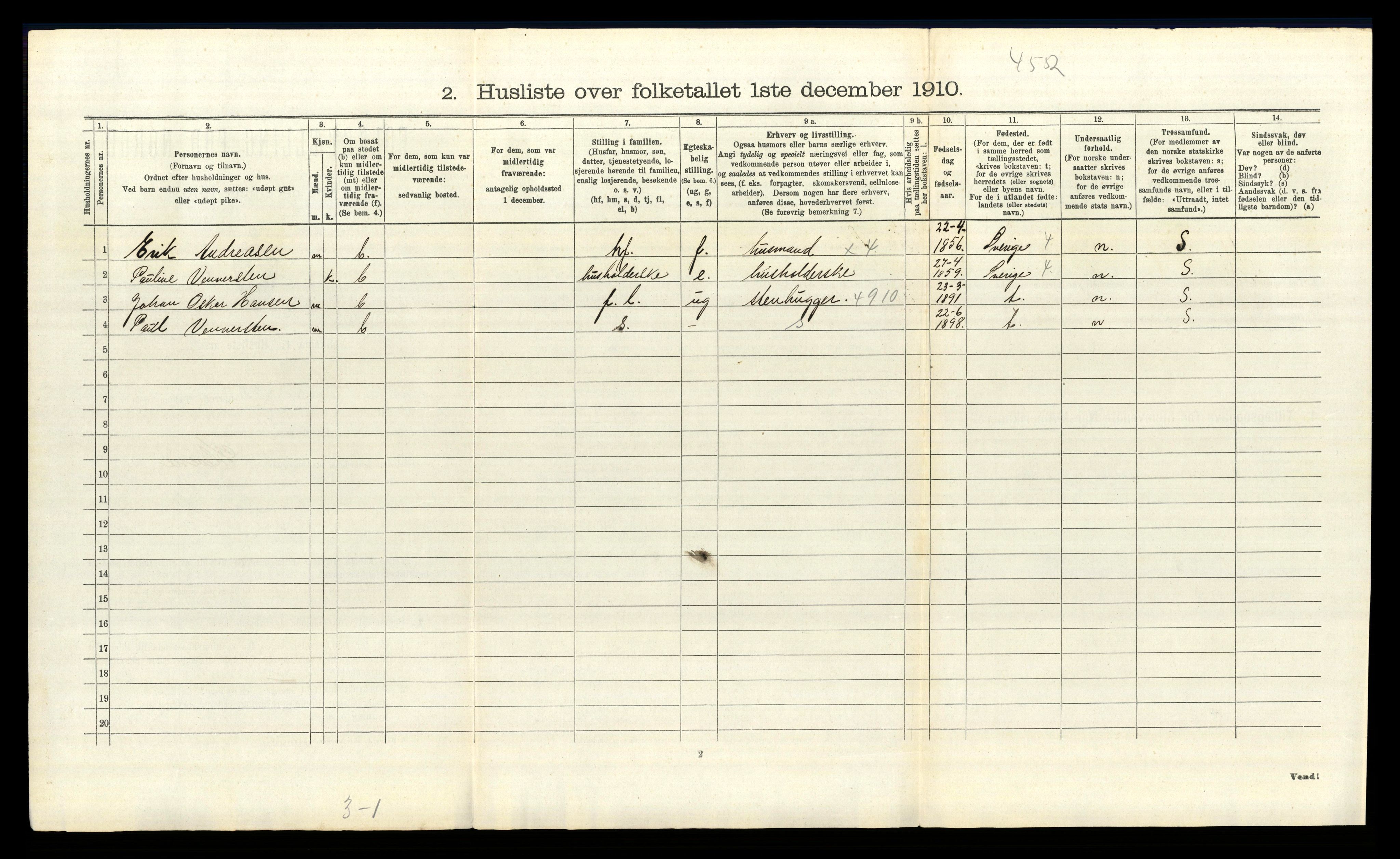 RA, 1910 census for Idd, 1910, p. 1153