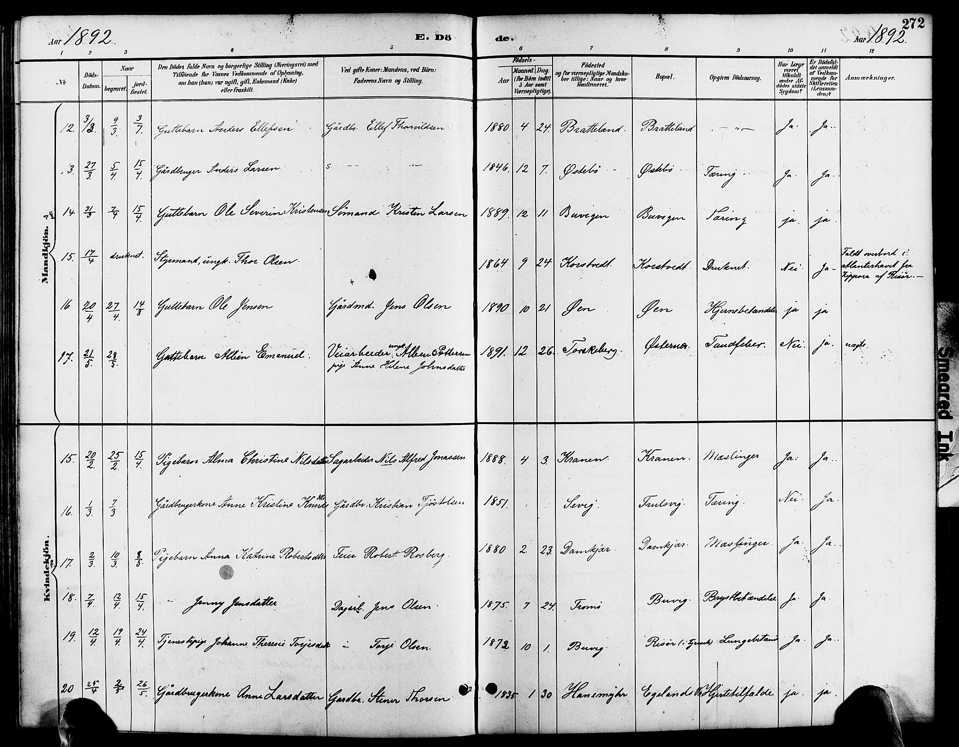 Søndeled sokneprestkontor, AV/SAK-1111-0038/F/Fa/L0005: Parish register (official) no. A 5, 1889-1899, p. 272