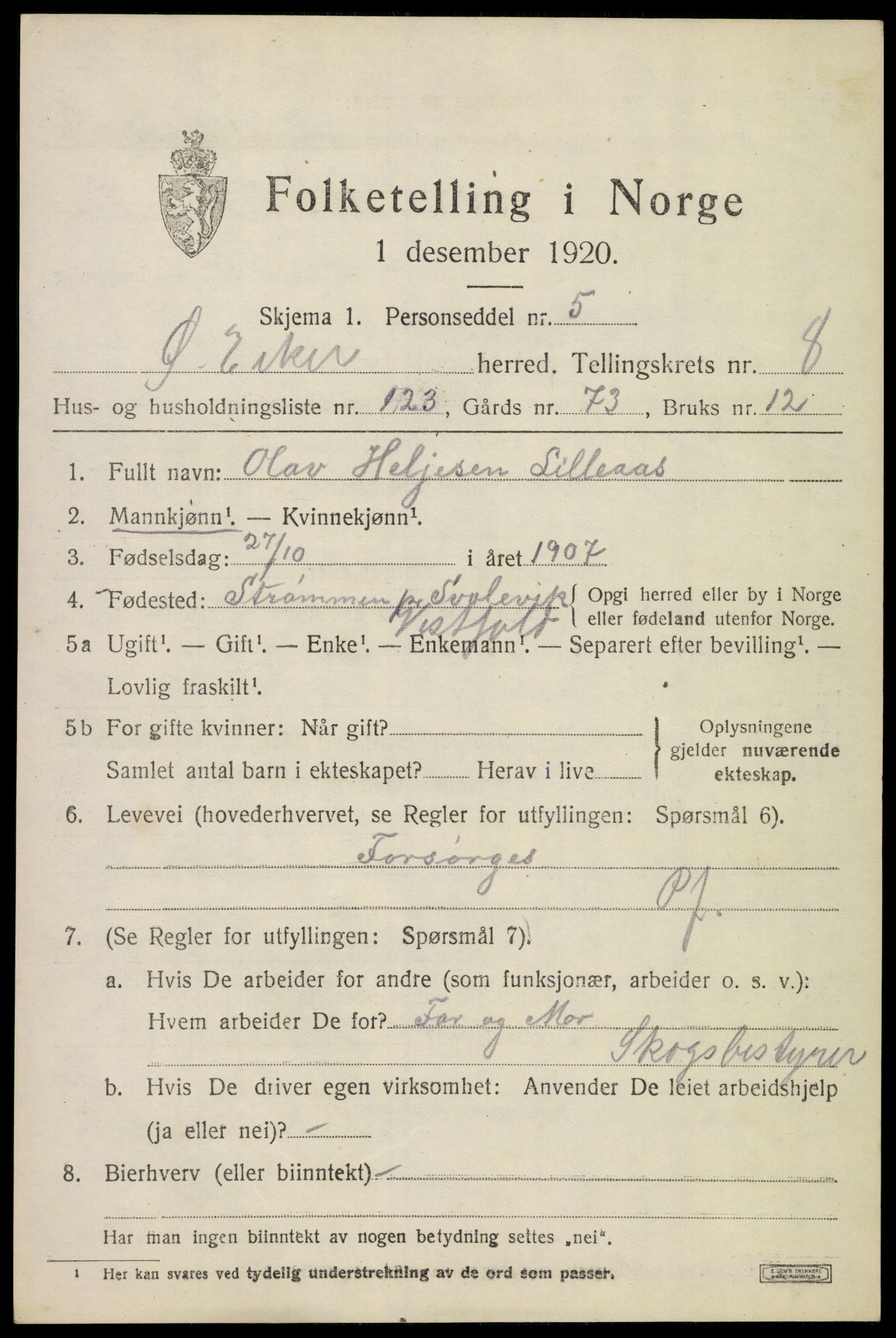 SAKO, 1920 census for Øvre Eiker, 1920, p. 15358