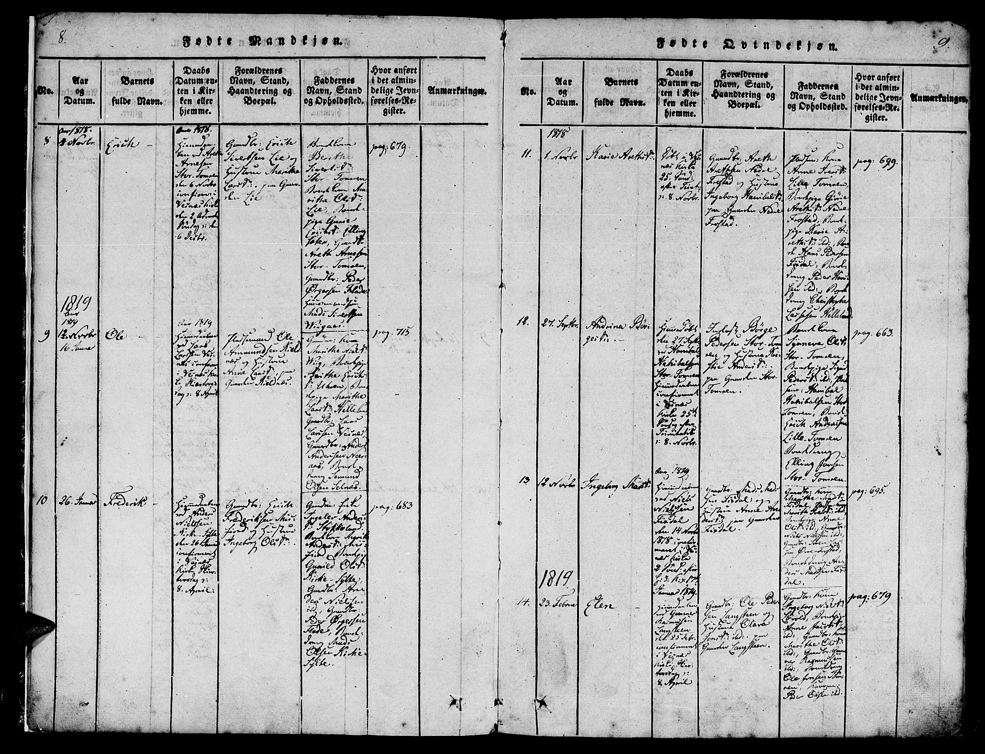 Ministerialprotokoller, klokkerbøker og fødselsregistre - Møre og Romsdal, SAT/A-1454/539/L0528: Parish register (official) no. 539A01, 1818-1847, p. 8-9