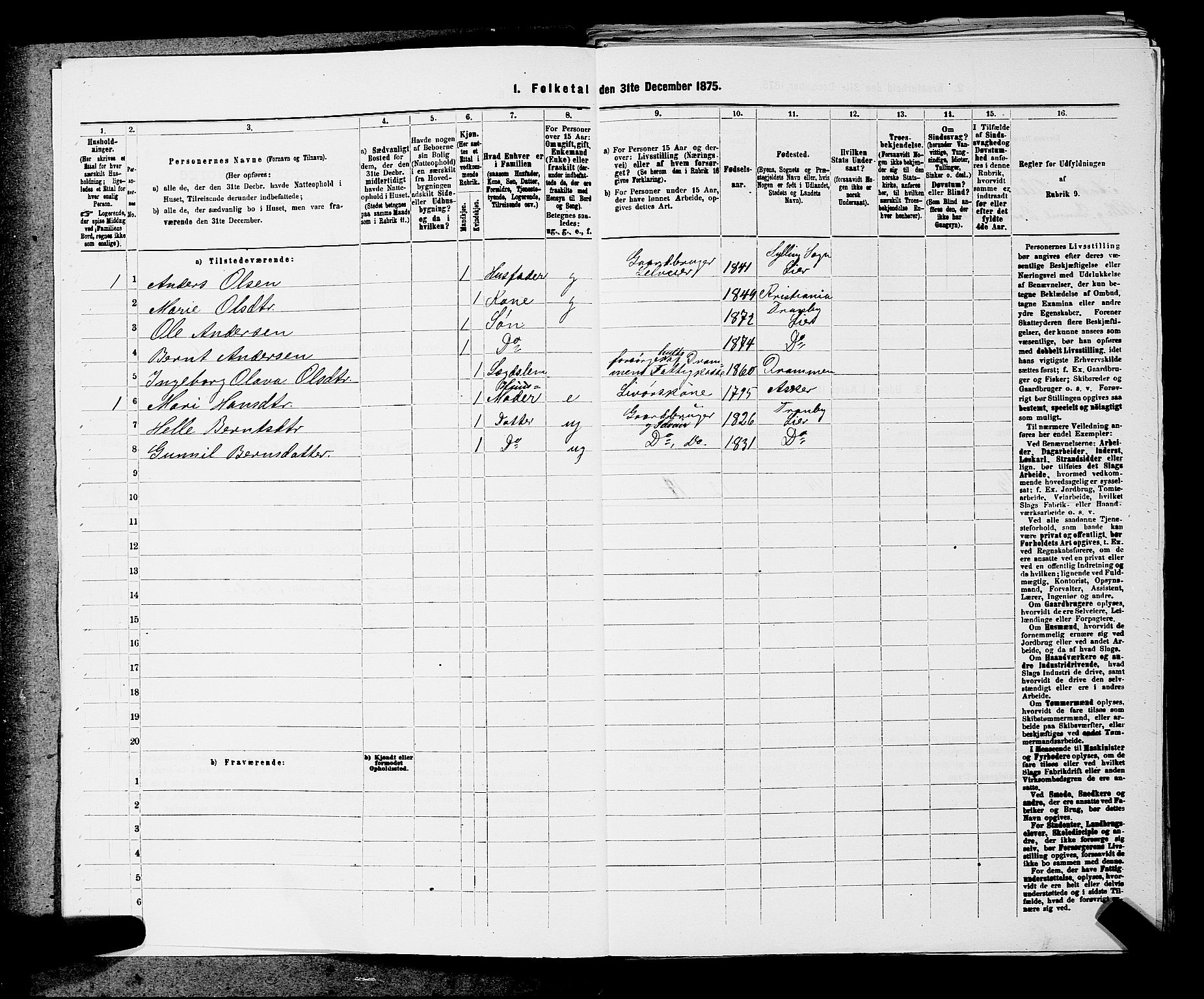 SAKO, 1875 census for 0626P Lier, 1875, p. 1783