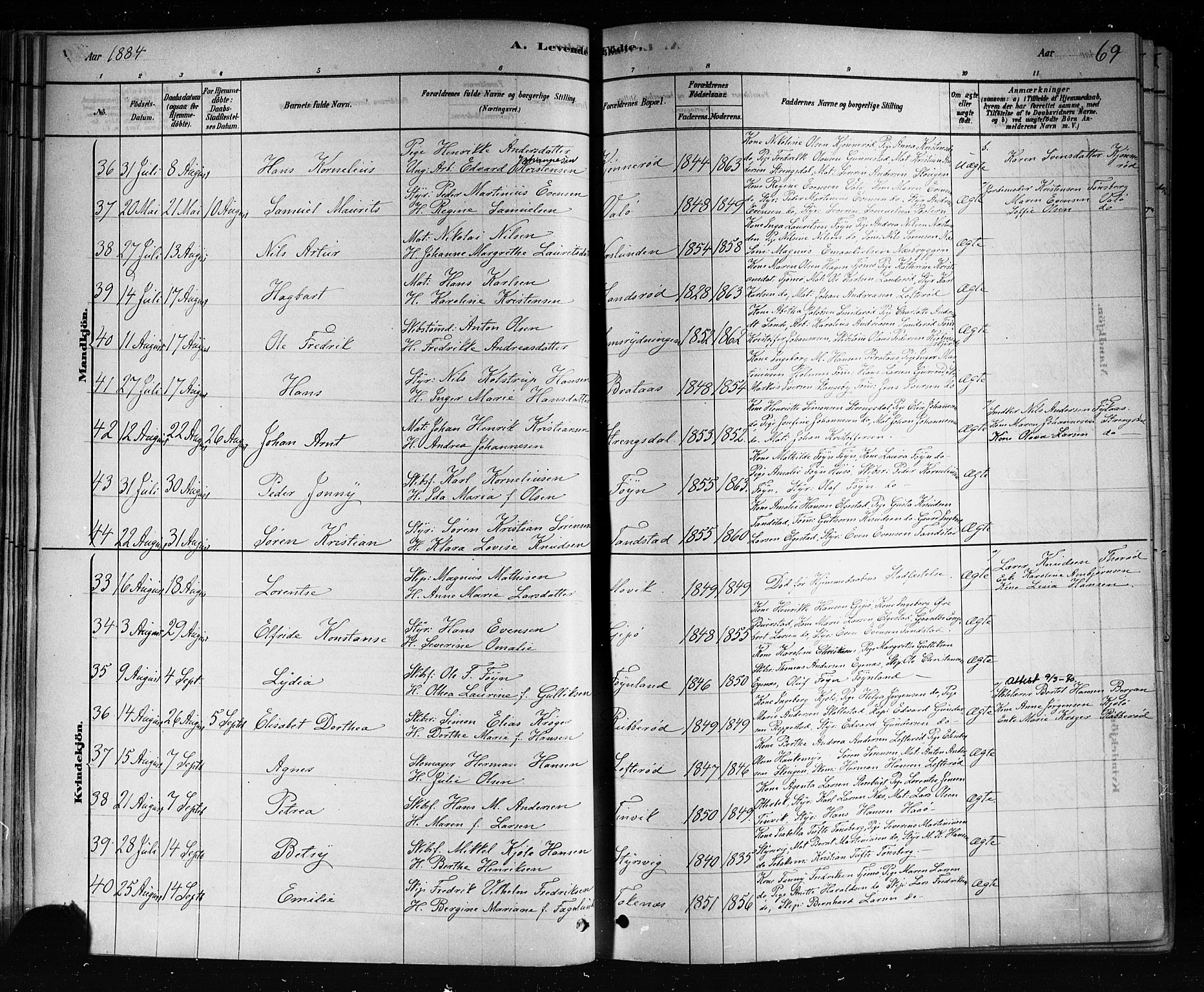 Nøtterøy kirkebøker, AV/SAKO-A-354/F/Fa/L0008: Parish register (official) no. I 8, 1878-1893, p. 69