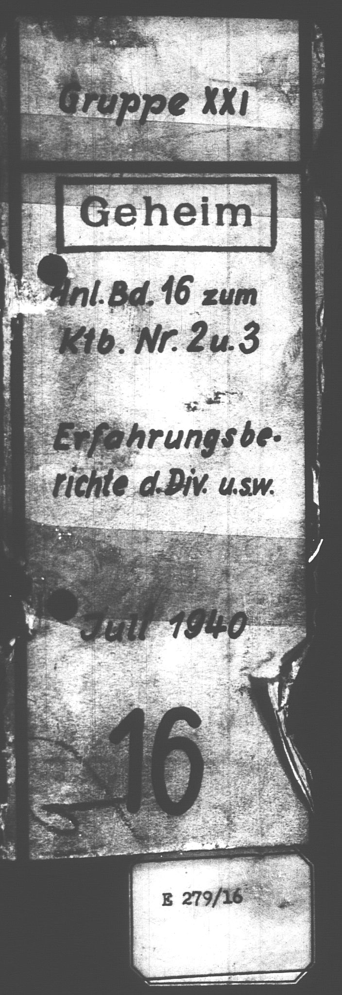 Documents Section, AV/RA-RAFA-2200/V/L0082: Amerikansk mikrofilm "Captured German Documents".
Box No. 721.  FKA jnr. 619/1954., 1940, p. 1