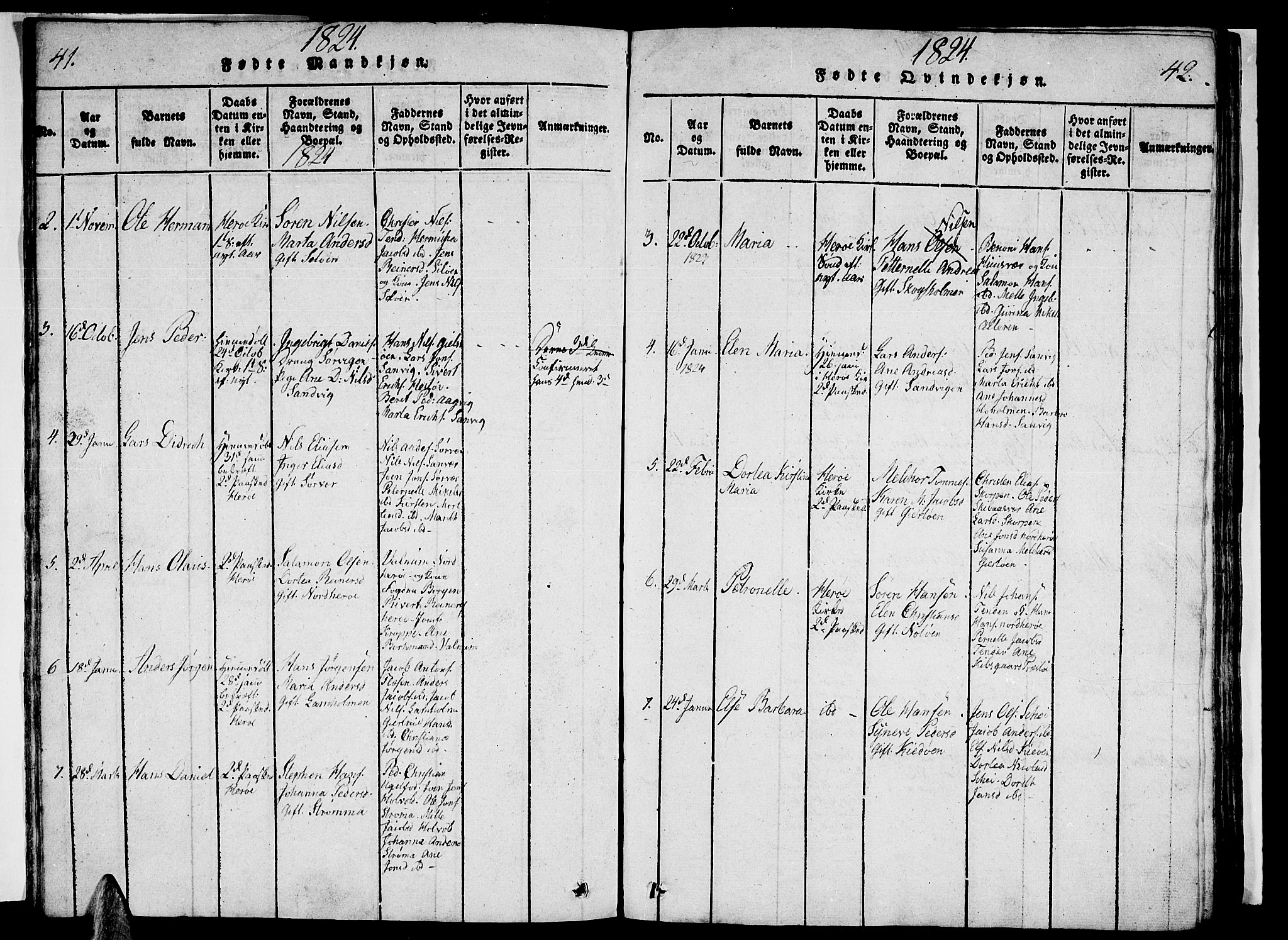 Ministerialprotokoller, klokkerbøker og fødselsregistre - Nordland, AV/SAT-A-1459/834/L0510: Parish register (copy) no. 834C01, 1820-1847, p. 41-42