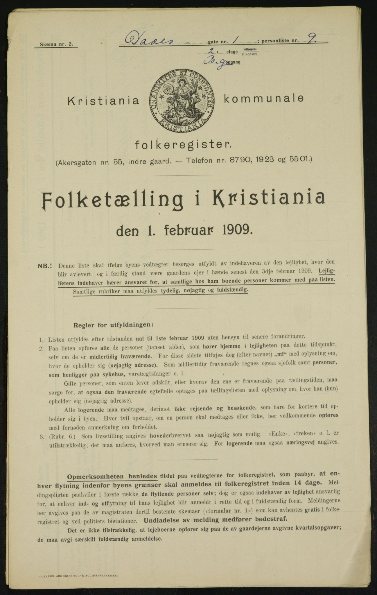 OBA, Municipal Census 1909 for Kristiania, 1909, p. 16300