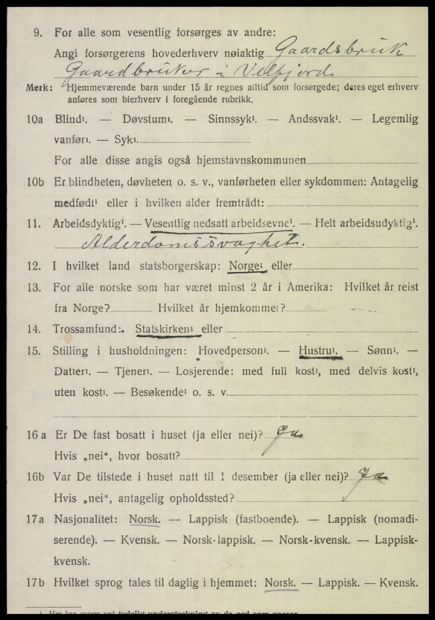 SAT, 1920 census for Velfjord, 1920, p. 2714