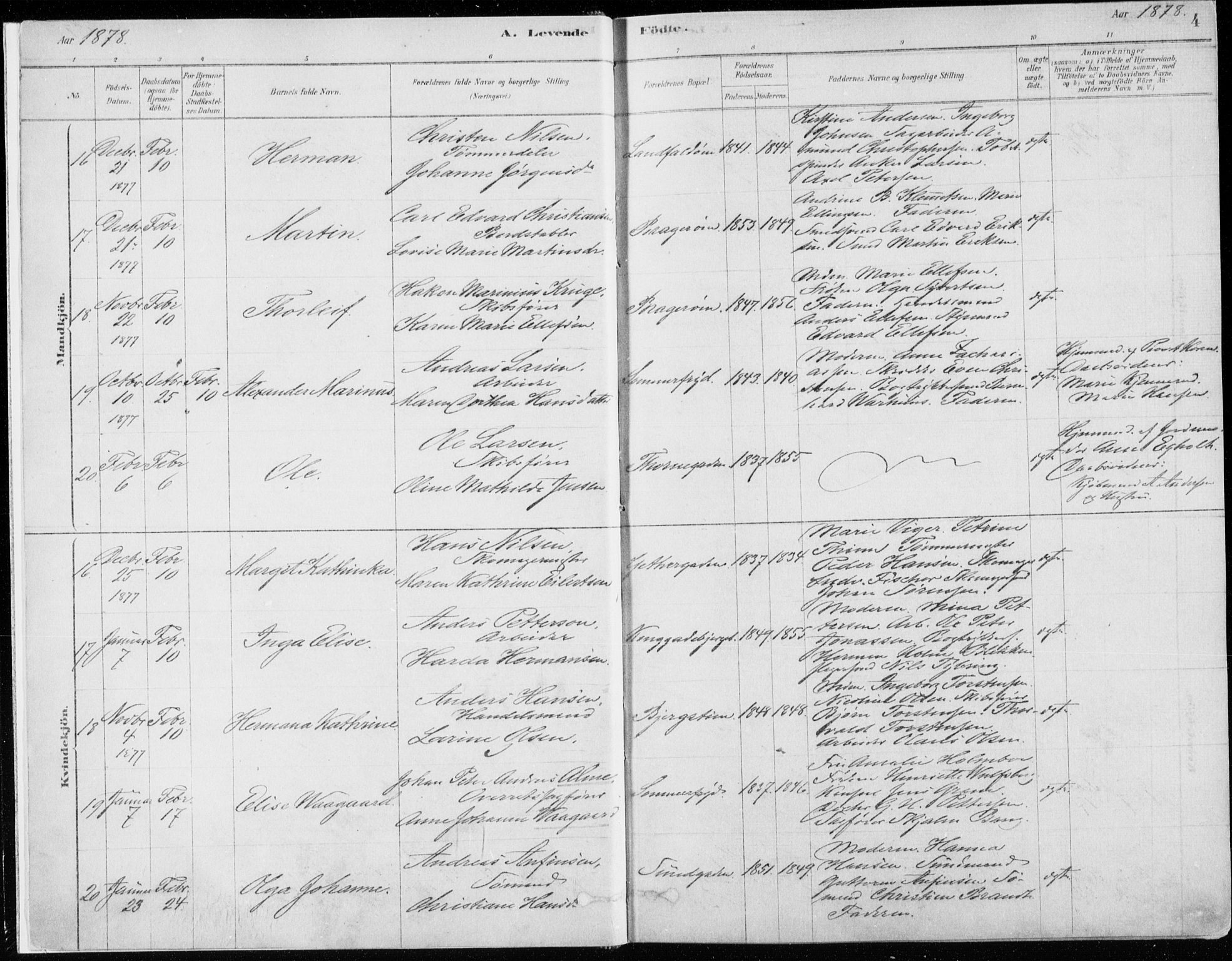 Bragernes kirkebøker, AV/SAKO-A-6/F/Fb/L0006a: Parish register (official) no. II 6A, 1878-1885, p. 4