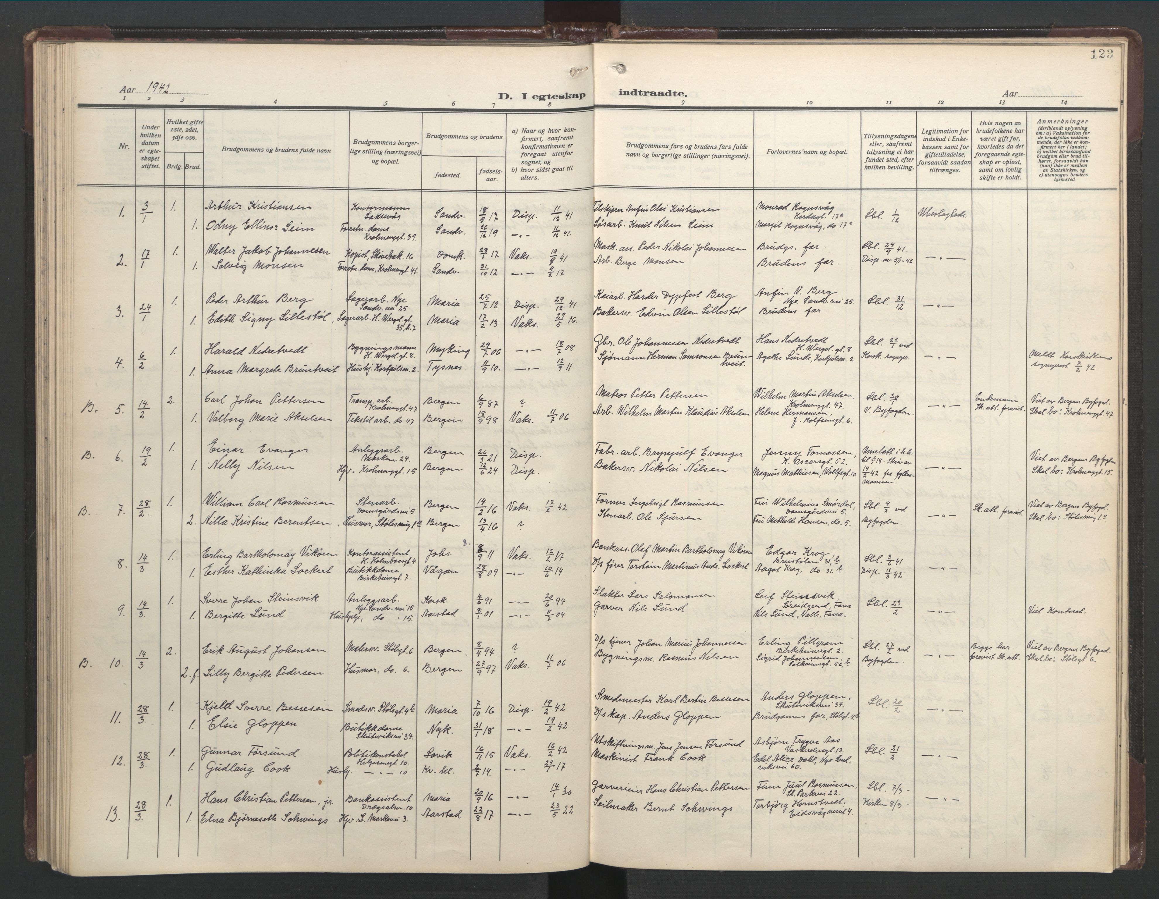 Mariakirken Sokneprestembete, SAB/A-76901/H/Hab/L0011: Parish register (copy) no. A 11, 1938-1955, p. 122b-123a