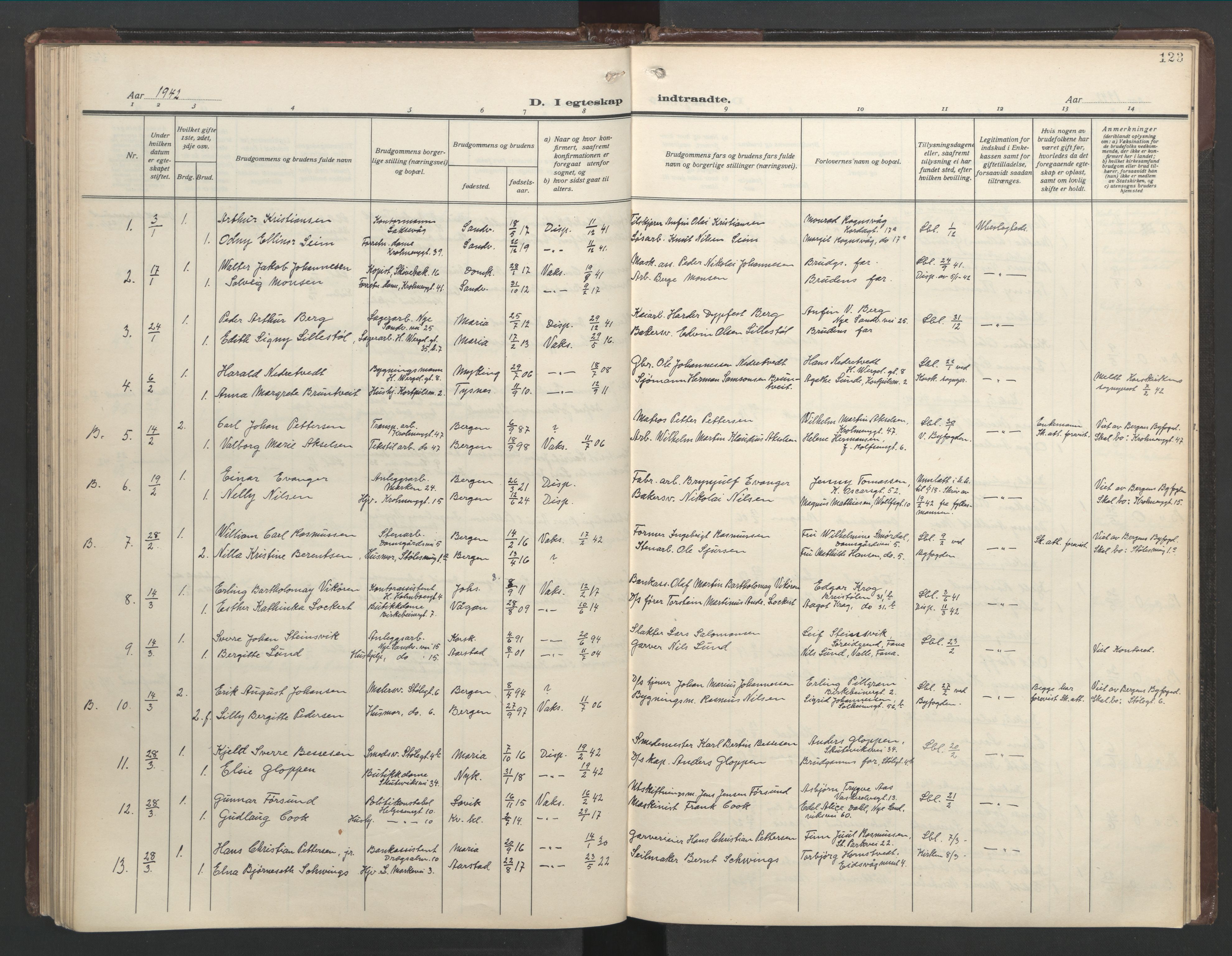 Mariakirken Sokneprestembete, AV/SAB-A-76901/H/Hab/L0011: Parish register (copy) no. A 11, 1938-1955, p. 122b-123a