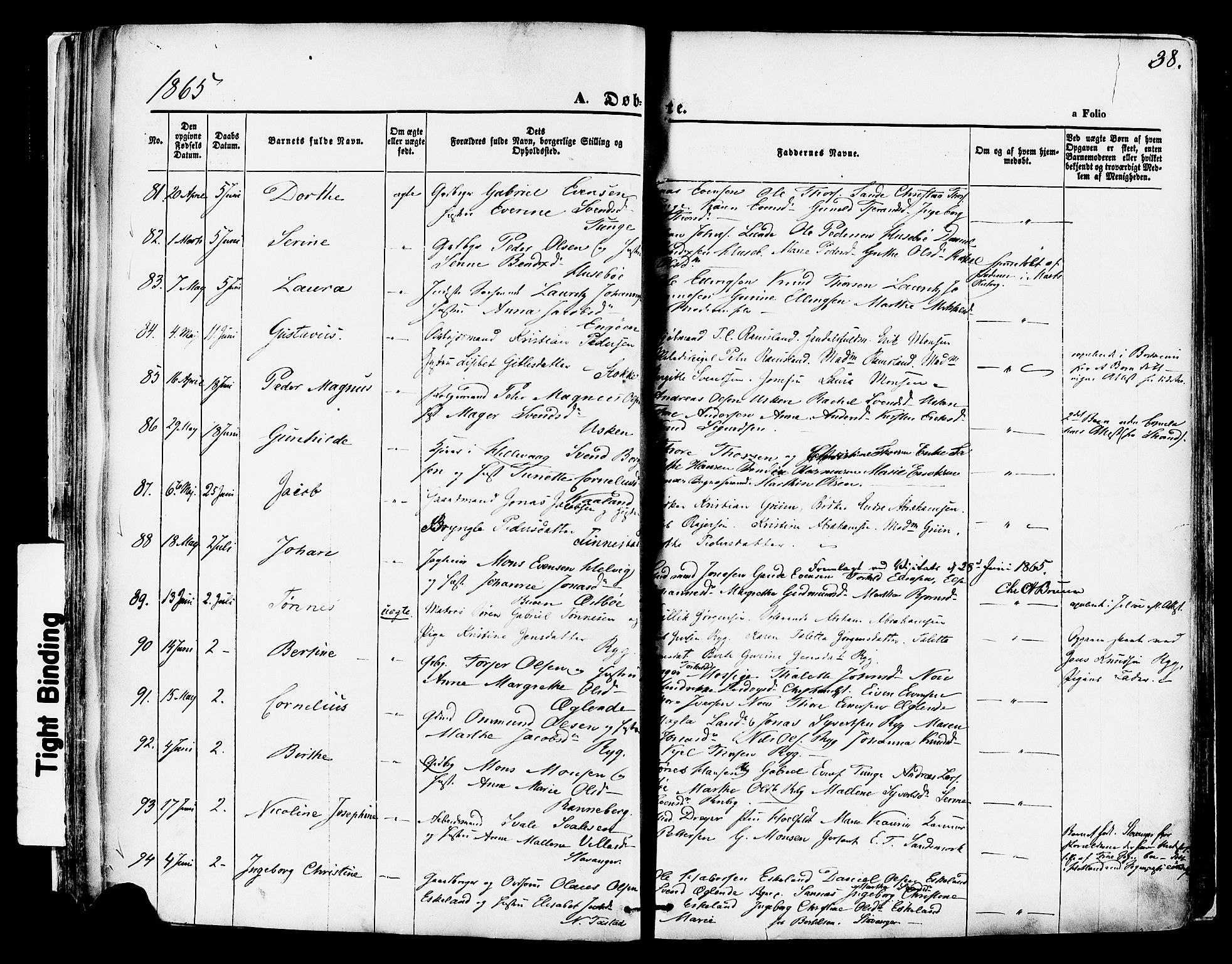 Hetland sokneprestkontor, AV/SAST-A-101826/30/30BA/L0003: Parish register (official) no. A 3, 1862-1876, p. 38