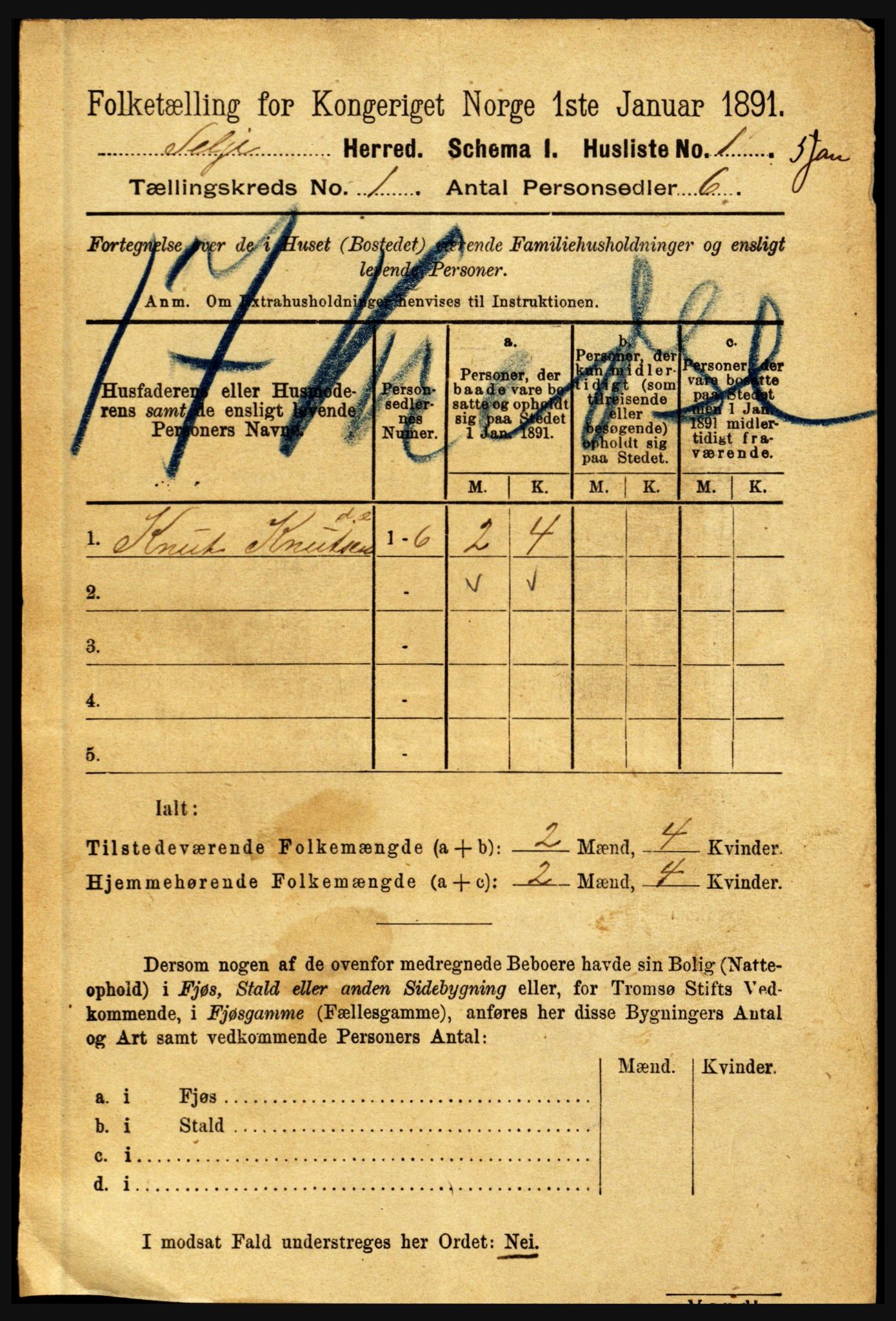 RA, 1891 census for 1441 Selje, 1891, p. 40