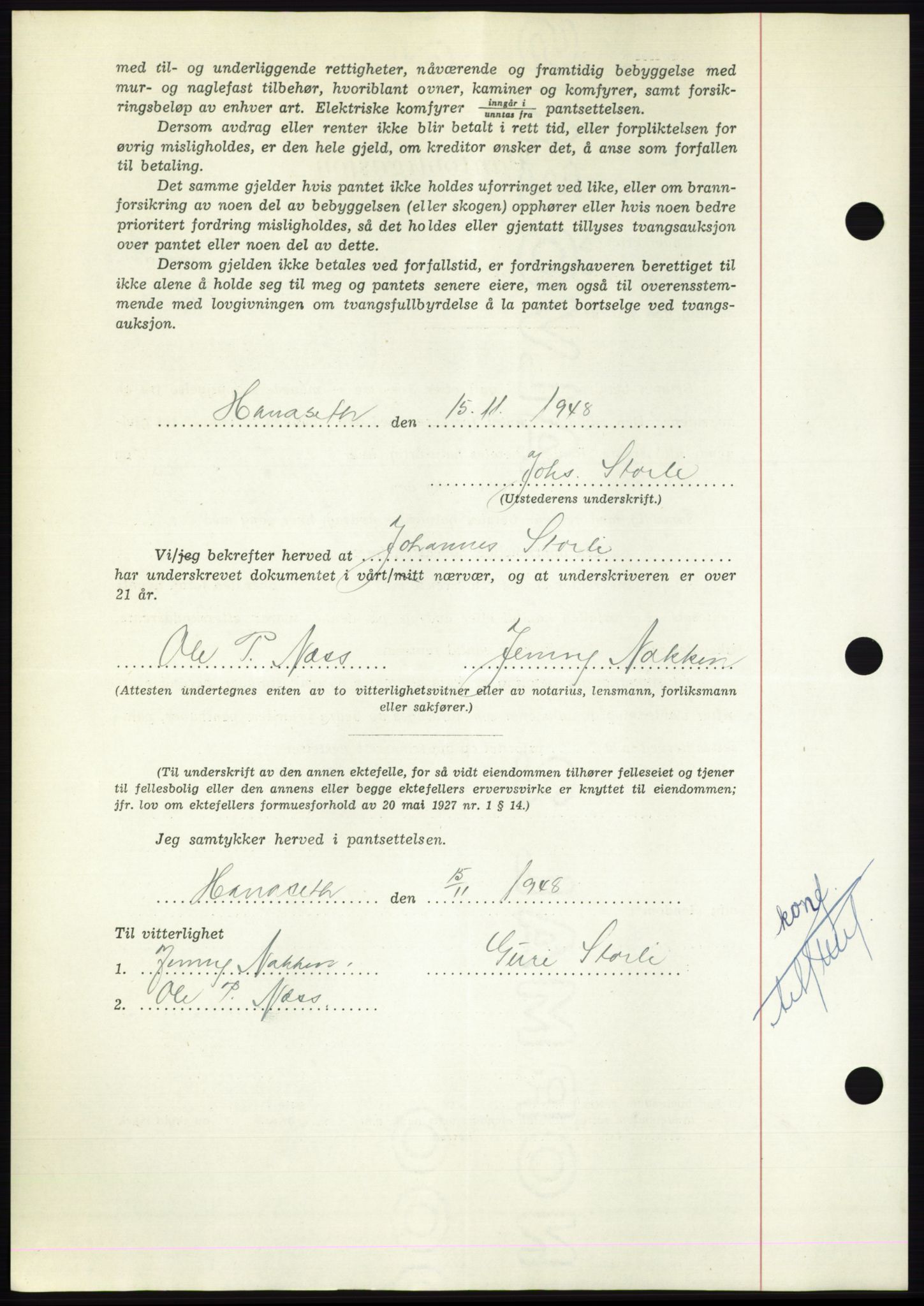 Nordmøre sorenskriveri, AV/SAT-A-4132/1/2/2Ca: Mortgage book no. B100, 1948-1949, Diary no: : 3250/1948