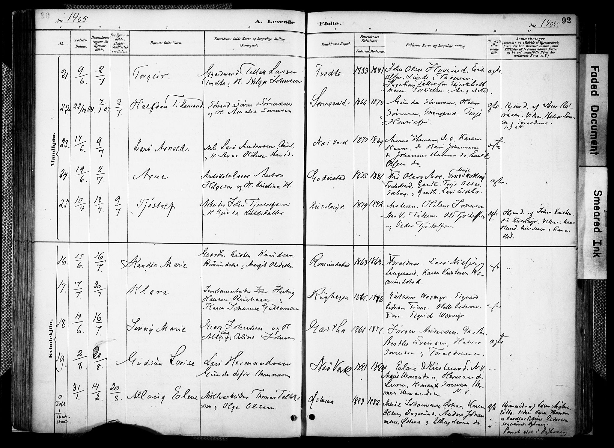 Holt sokneprestkontor, AV/SAK-1111-0021/F/Fa/L0012: Parish register (official) no. A 12, 1885-1907, p. 92