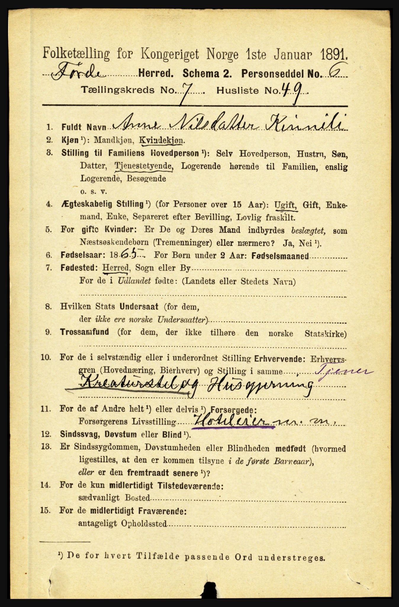 RA, 1891 census for 1432 Førde, 1891, p. 2800