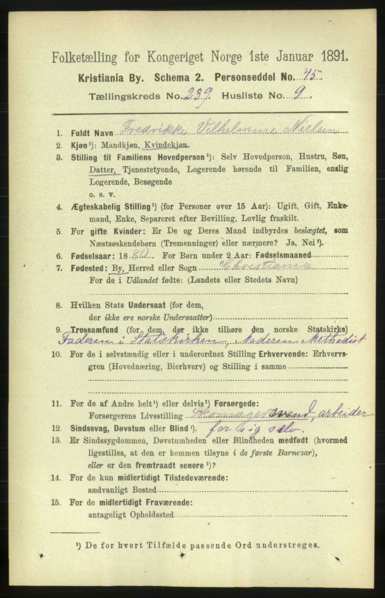 RA, 1891 census for 0301 Kristiania, 1891, p. 145492