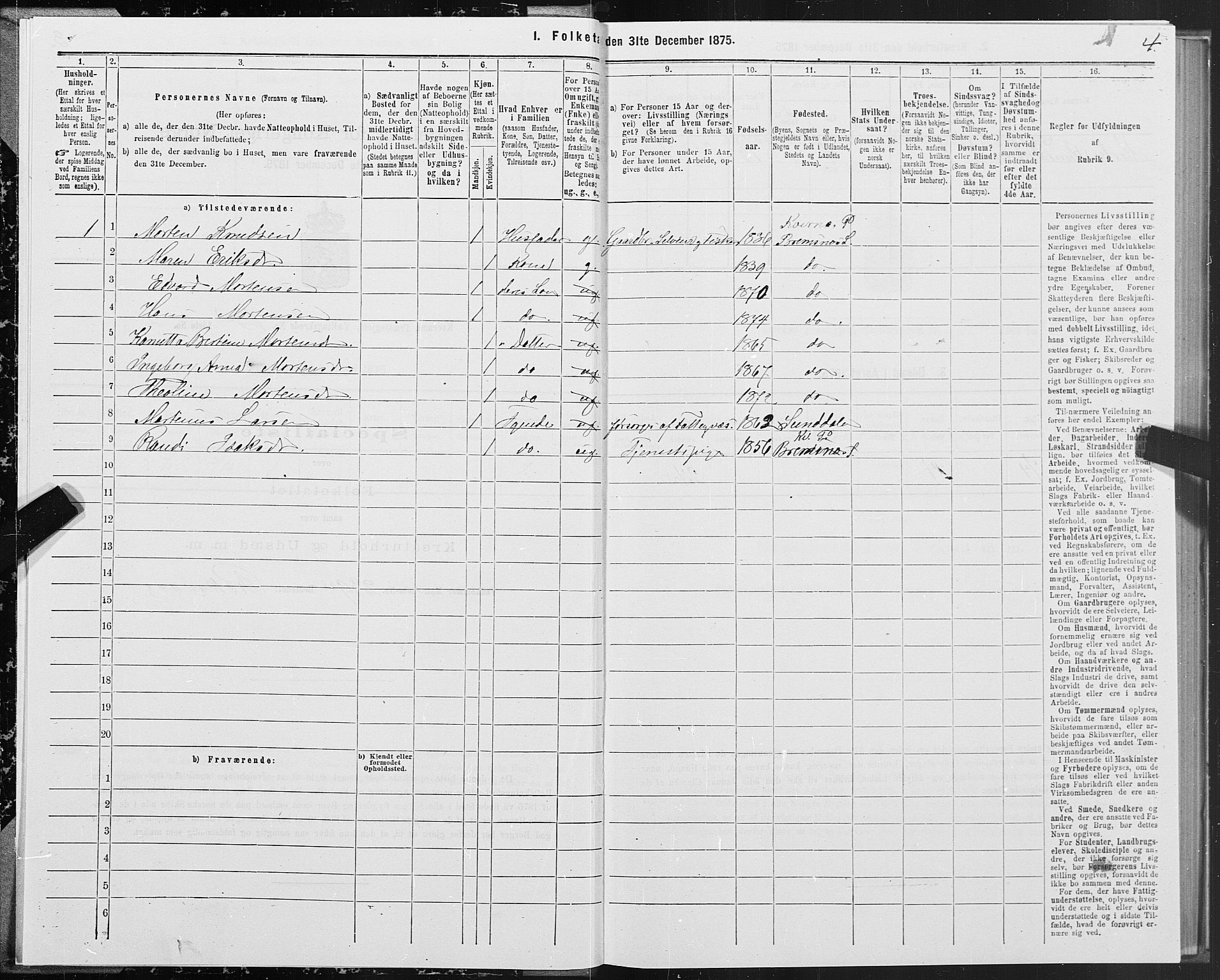 SAT, 1875 census for 1553P Kvernes, 1875, p. 7004