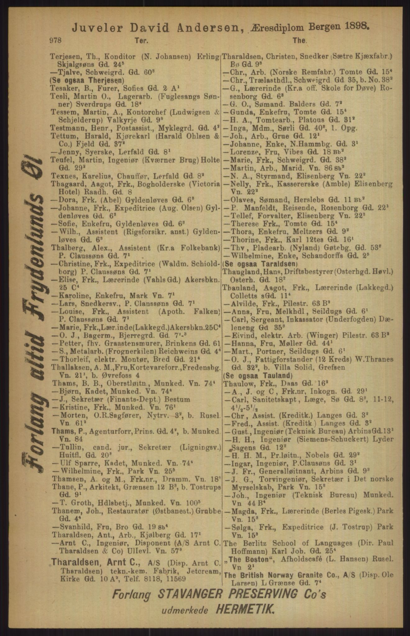 Kristiania/Oslo adressebok, PUBL/-, 1911, p. 978