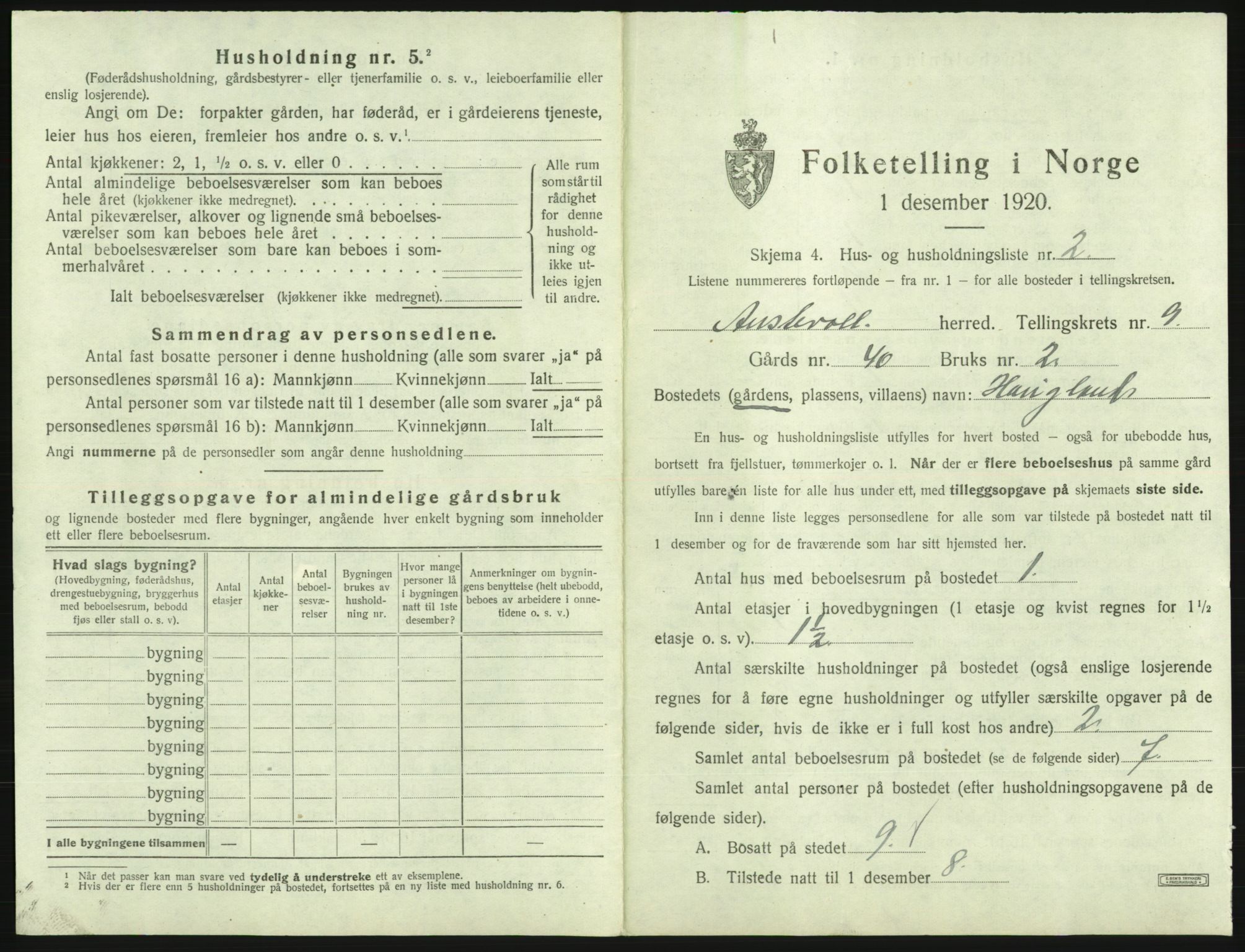 SAB, 1920 census for Austevoll, 1920, p. 619