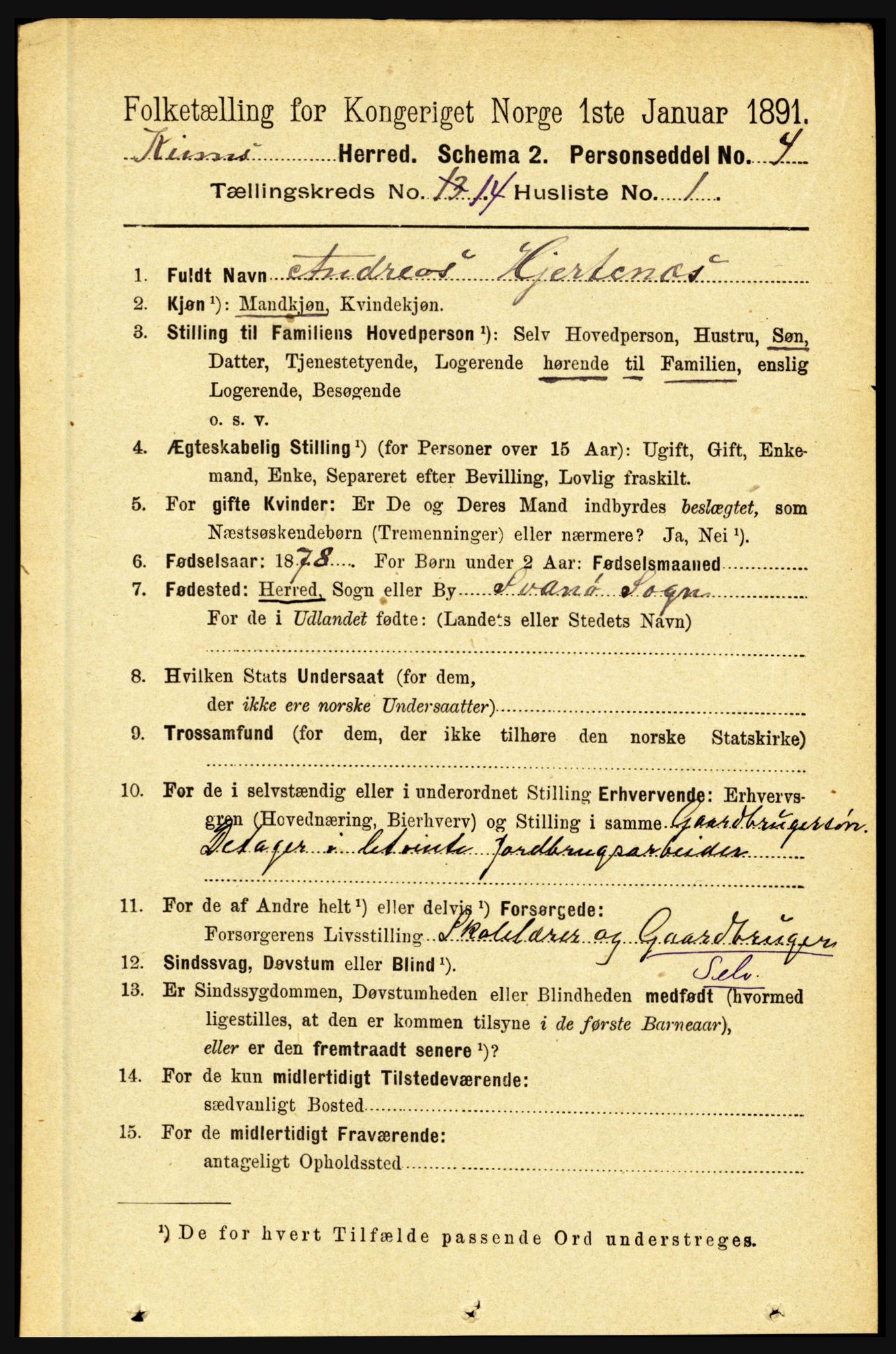 RA, 1891 census for 1437 Kinn, 1891, p. 5455