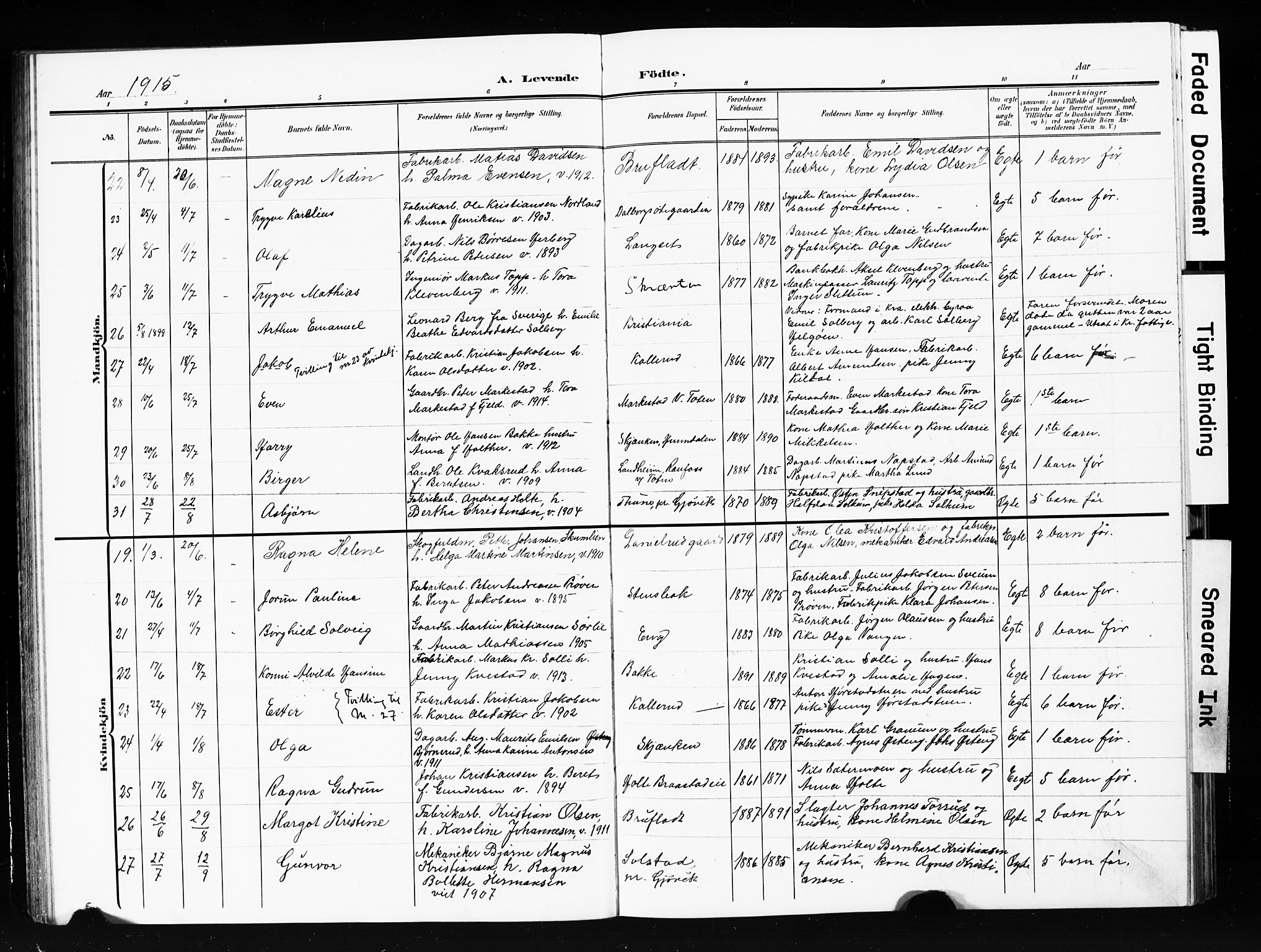 Vardal prestekontor, AV/SAH-PREST-100/H/Ha/Hab/L0013: Parish register (copy) no. 13, 1904-1915