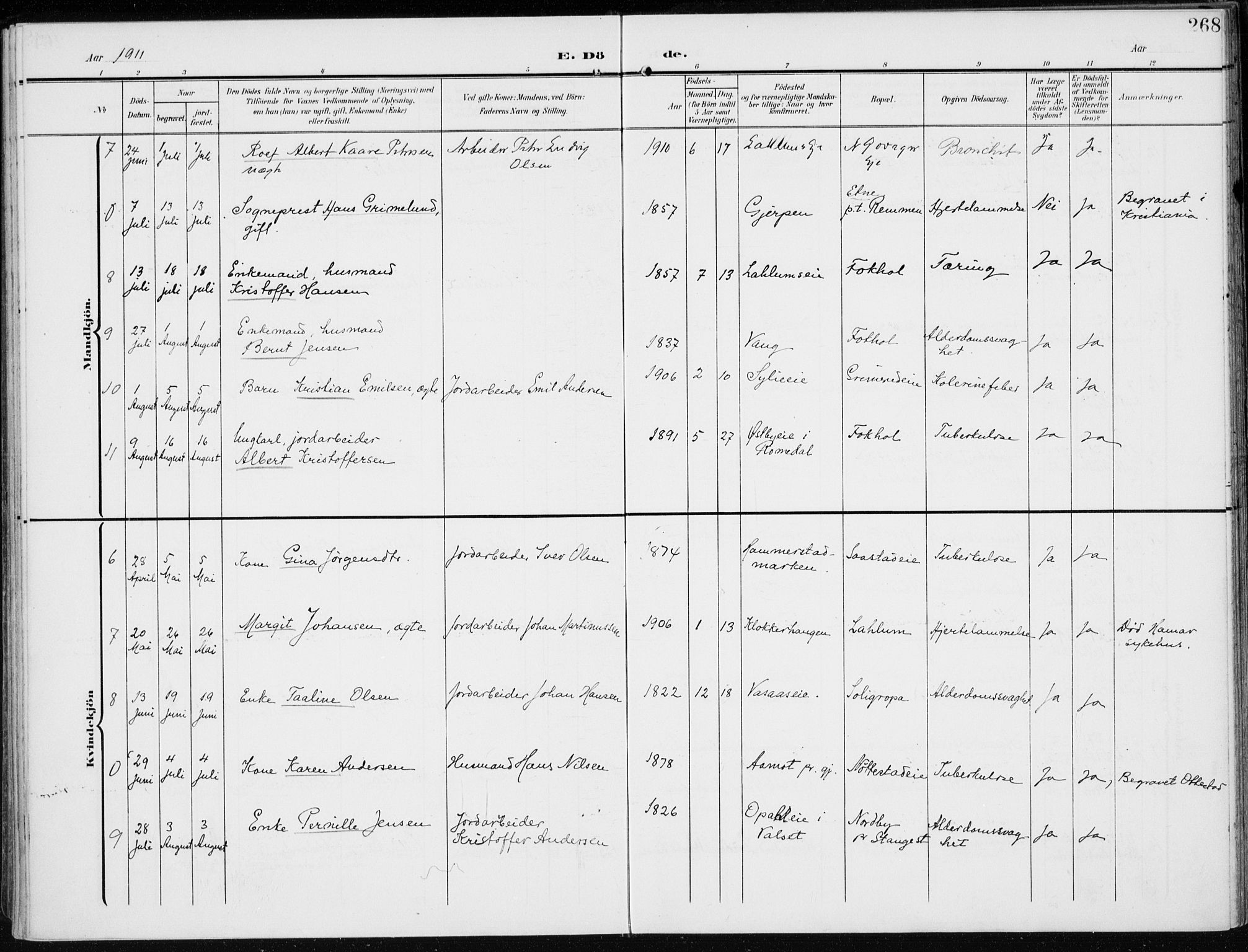 Stange prestekontor, AV/SAH-PREST-002/K/L0024: Parish register (official) no. 24, 1906-1922, p. 268