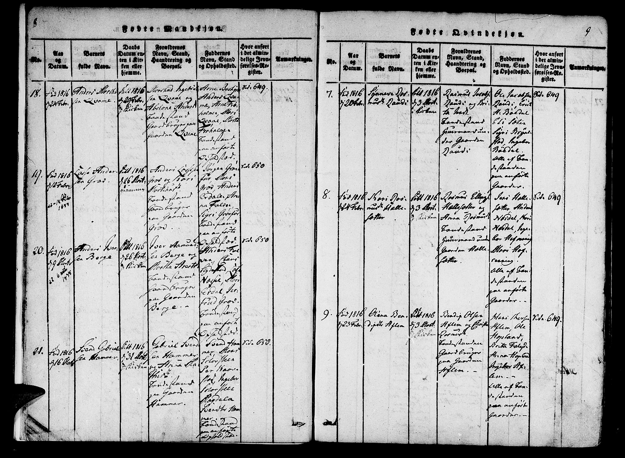 Innvik sokneprestembete, AV/SAB-A-80501: Parish register (official) no. A 2, 1816-1821, p. 8-9