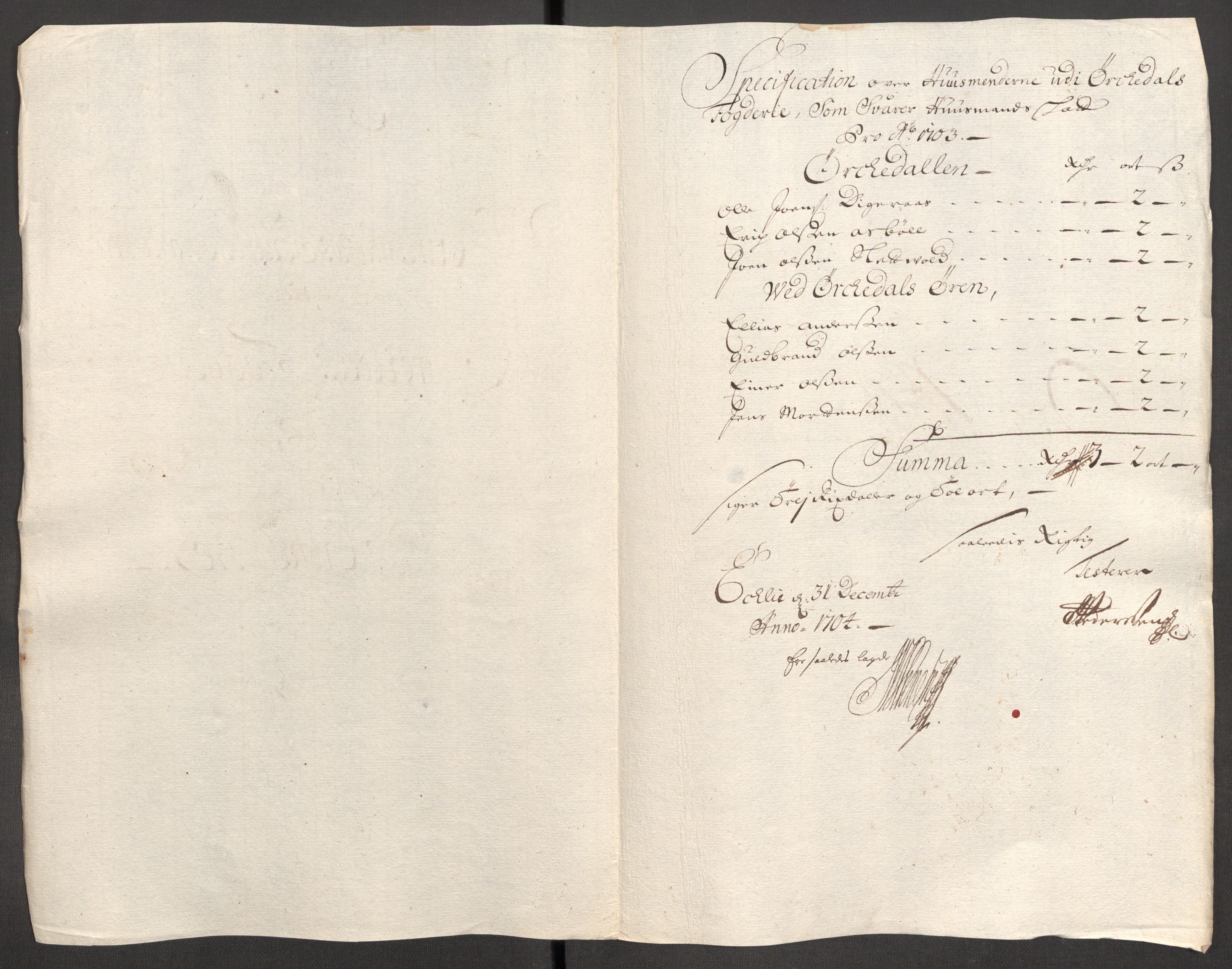 Rentekammeret inntil 1814, Reviderte regnskaper, Fogderegnskap, AV/RA-EA-4092/R60/L3953: Fogderegnskap Orkdal og Gauldal, 1703, p. 175