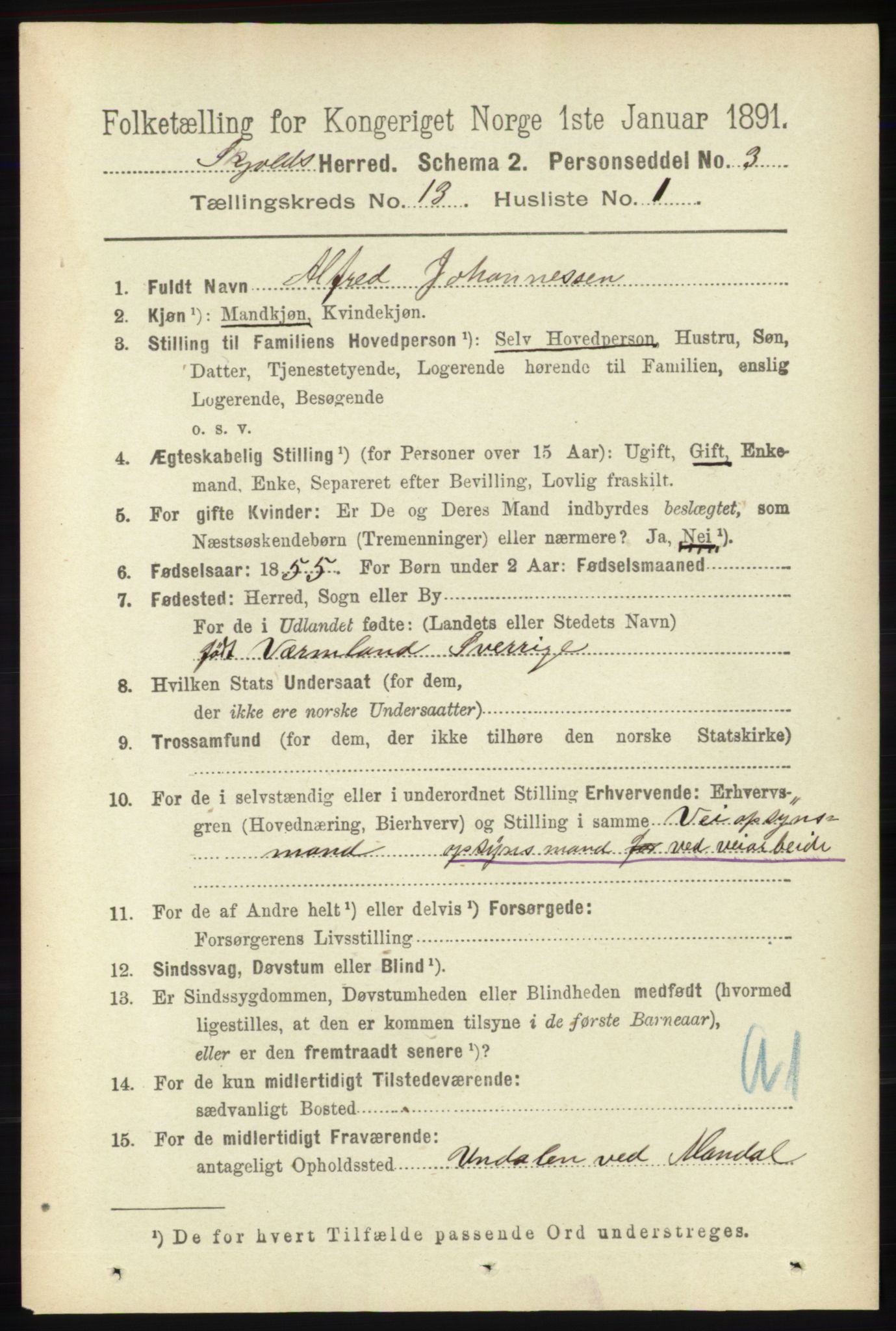 RA, 1891 census for 1154 Skjold, 1891, p. 2403