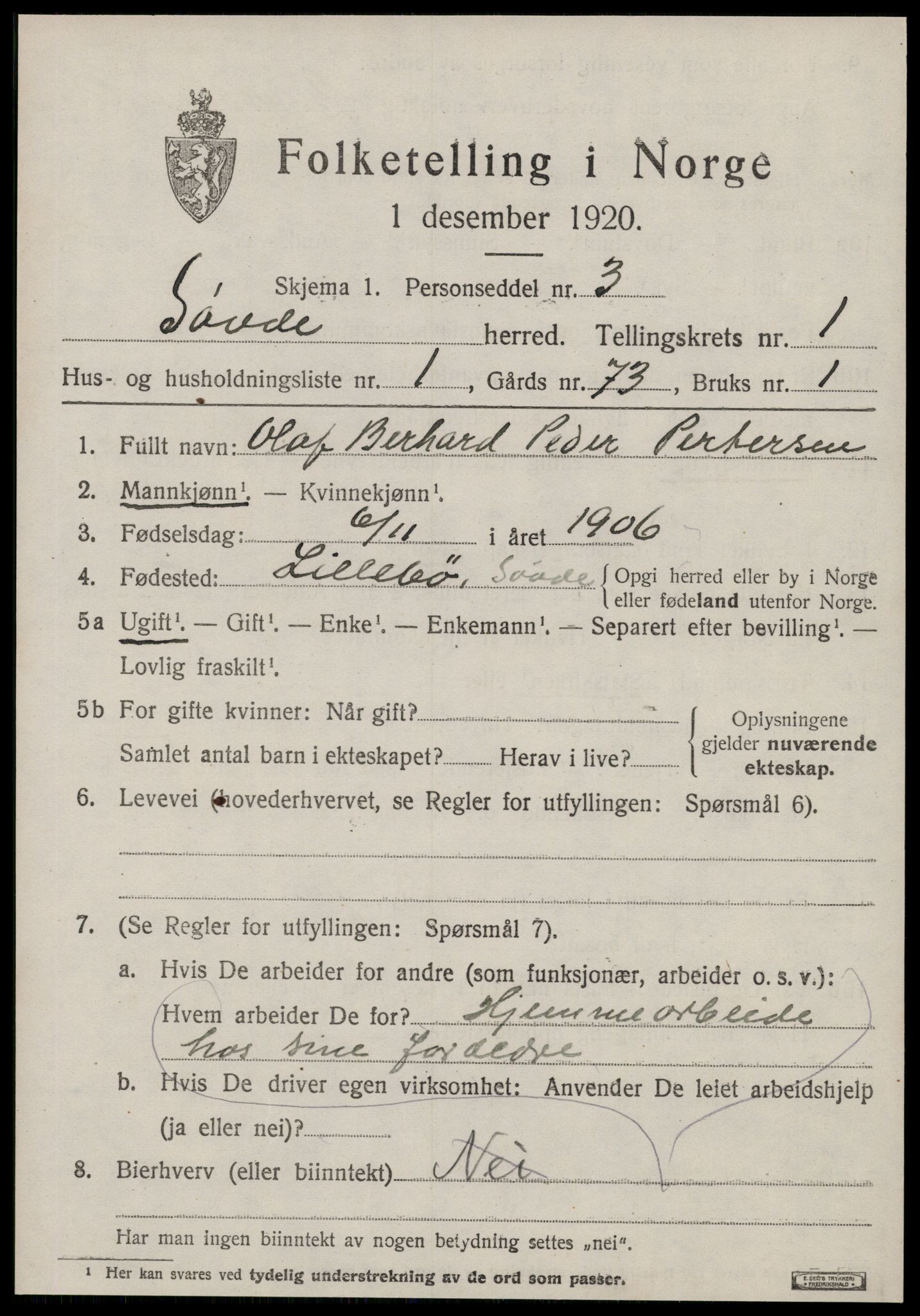 SAT, 1920 census for Syvde, 1920, p. 424