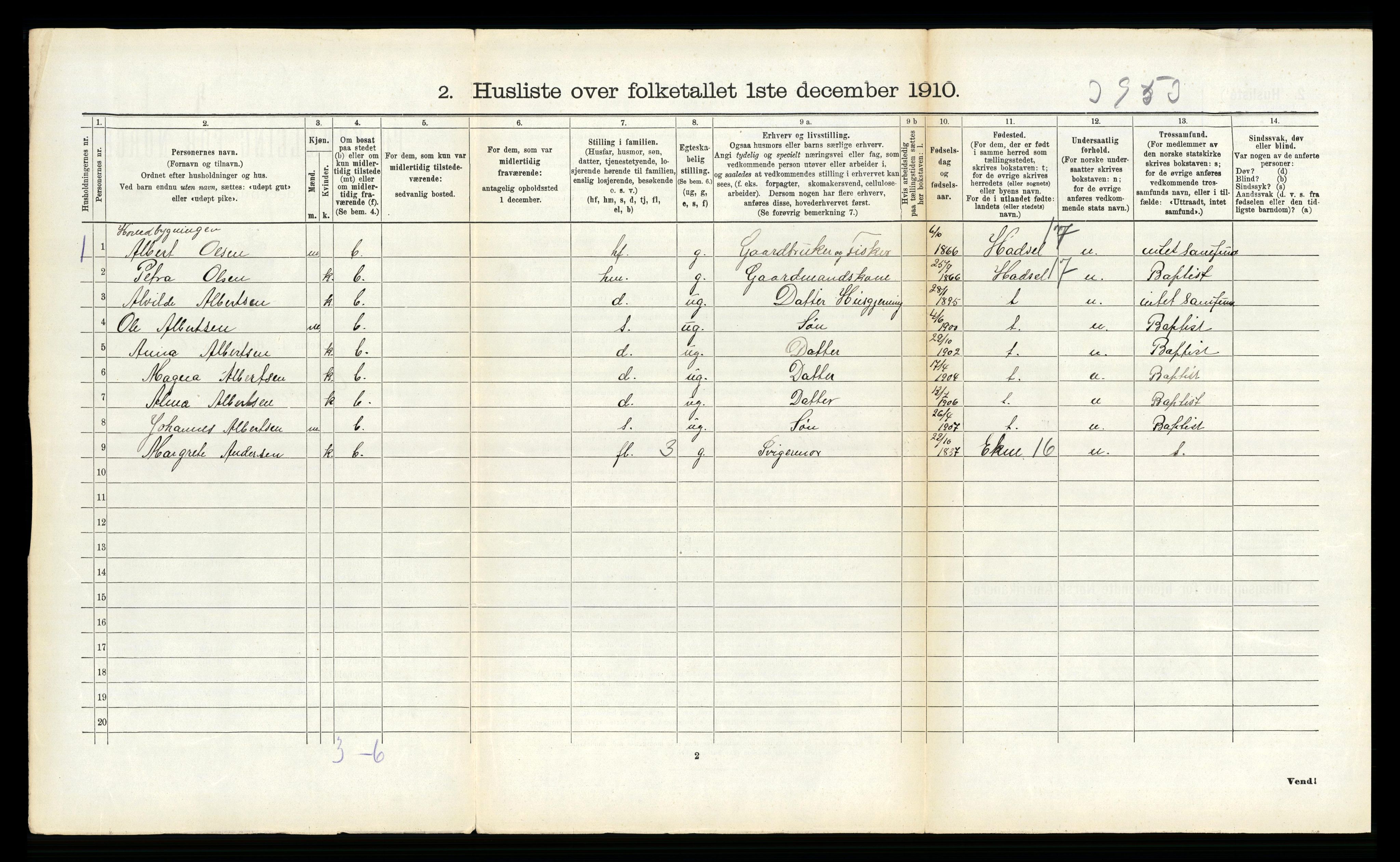 RA, 1910 census for Dverberg, 1910, p. 961