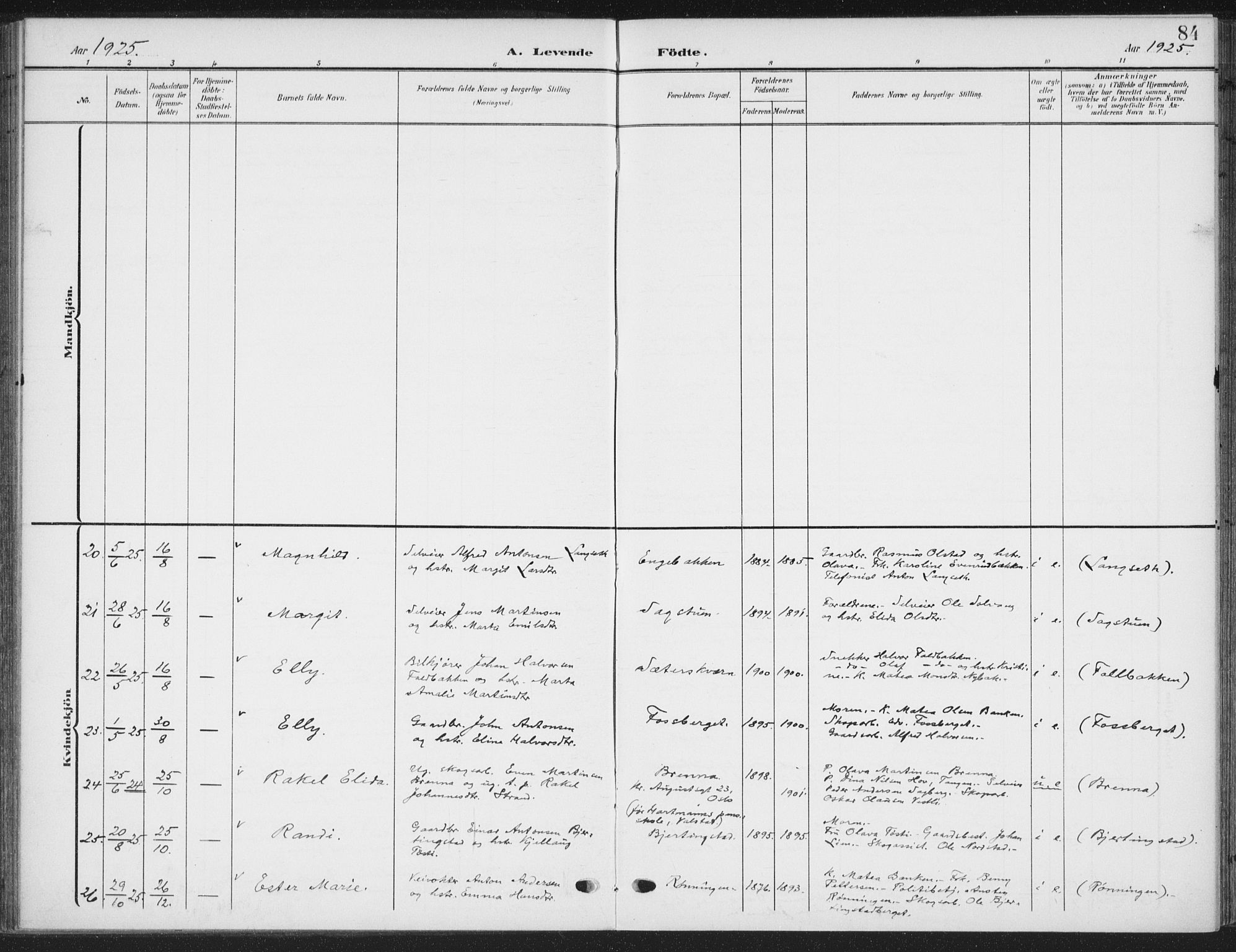 Romedal prestekontor, AV/SAH-PREST-004/K/L0009: Parish register (official) no. 9, 1906-1929, p. 84