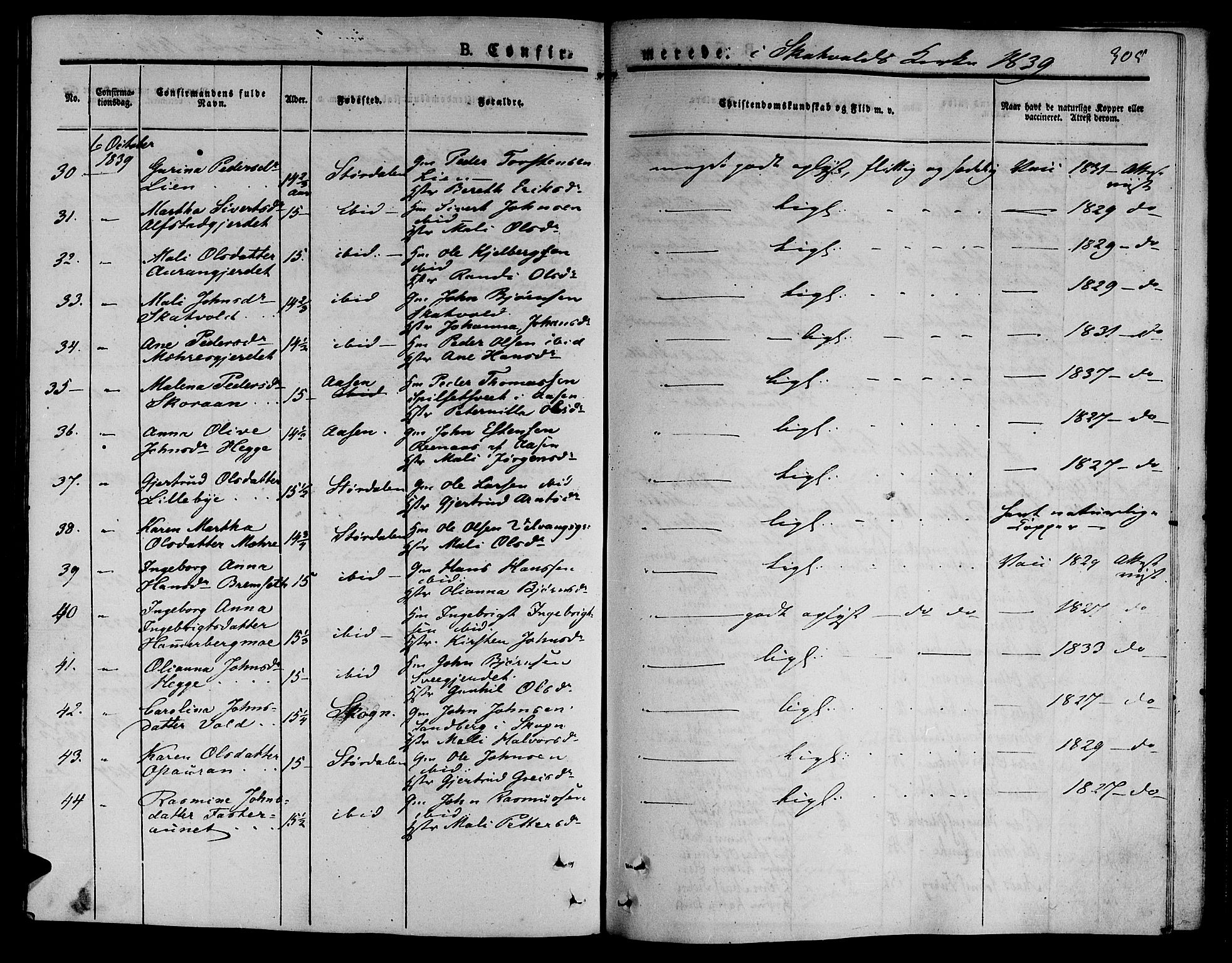 Ministerialprotokoller, klokkerbøker og fødselsregistre - Nord-Trøndelag, SAT/A-1458/709/L0071: Parish register (official) no. 709A11, 1833-1844, p. 305