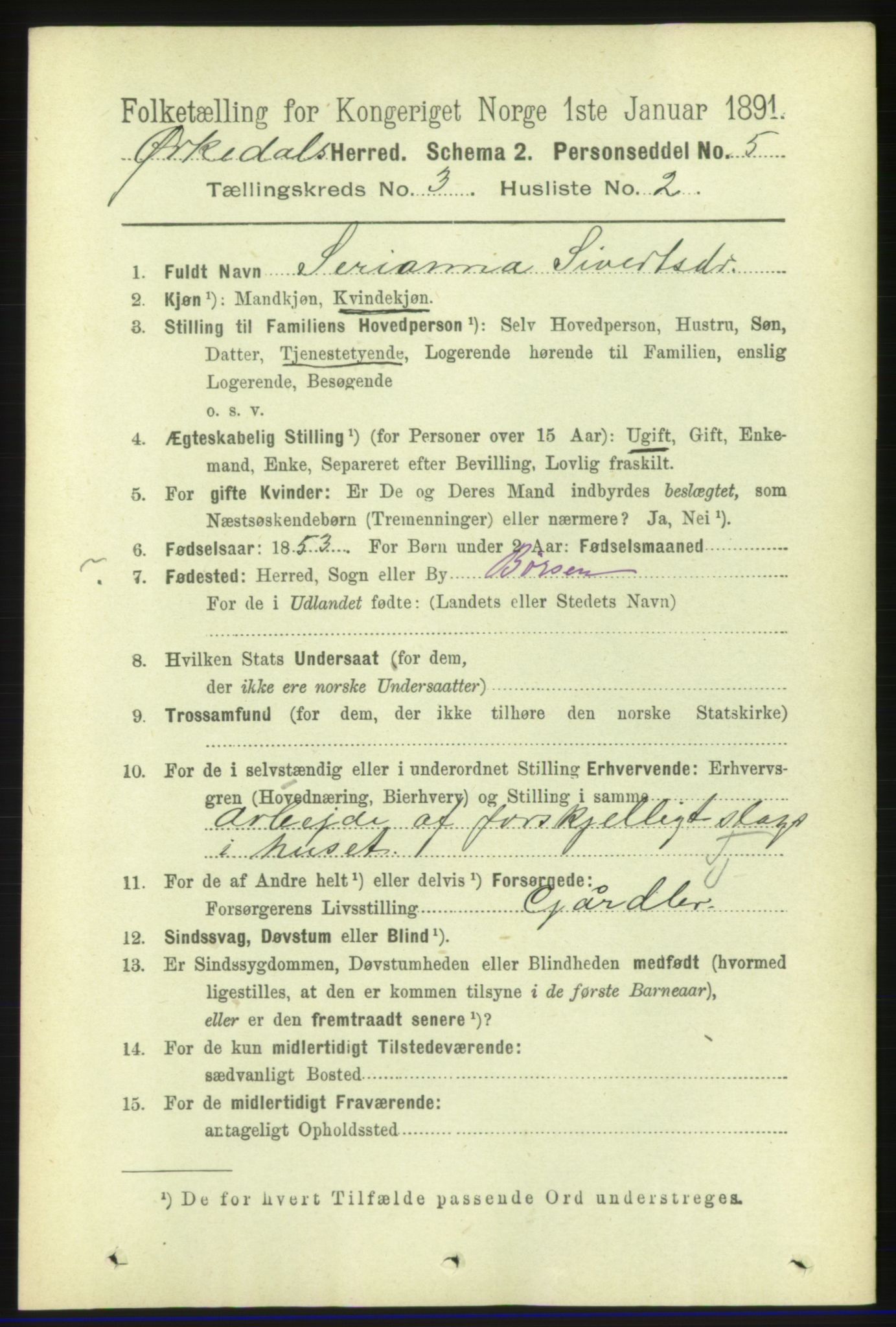 RA, 1891 census for 1638 Orkdal, 1891, p. 1488