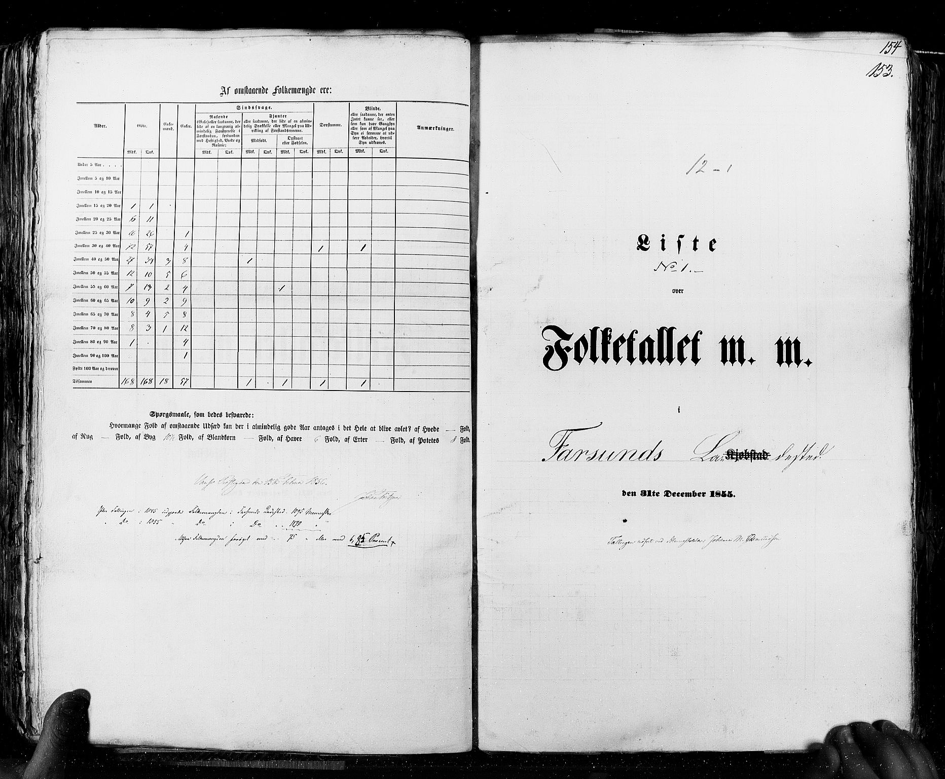 RA, Census 1855, vol. 8: Risør-Vadsø, 1855, p. 153