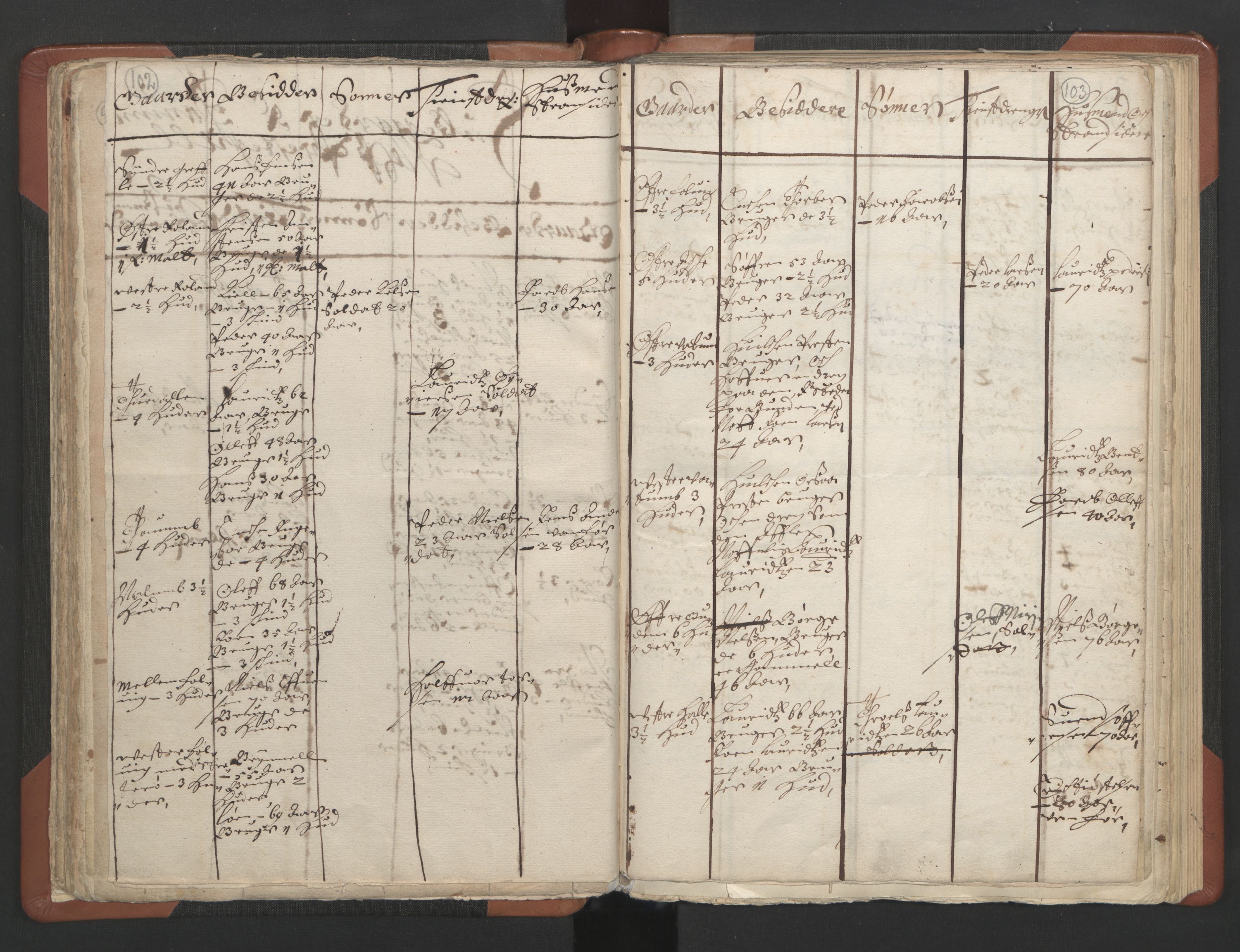 RA, Vicar's Census 1664-1666, no. 11: Brunlanes deanery, 1664-1666, p. 102-103