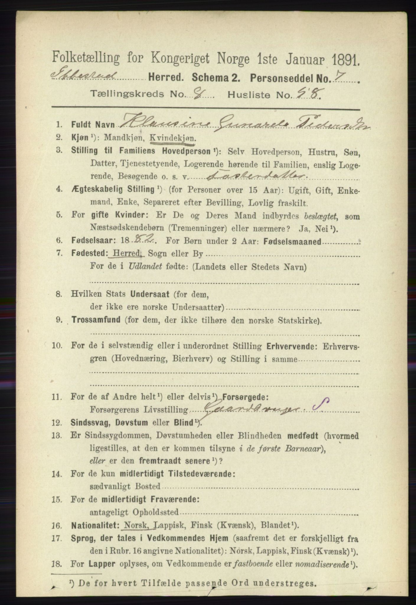 RA, 1891 census for 1917 Ibestad, 1891, p. 5576