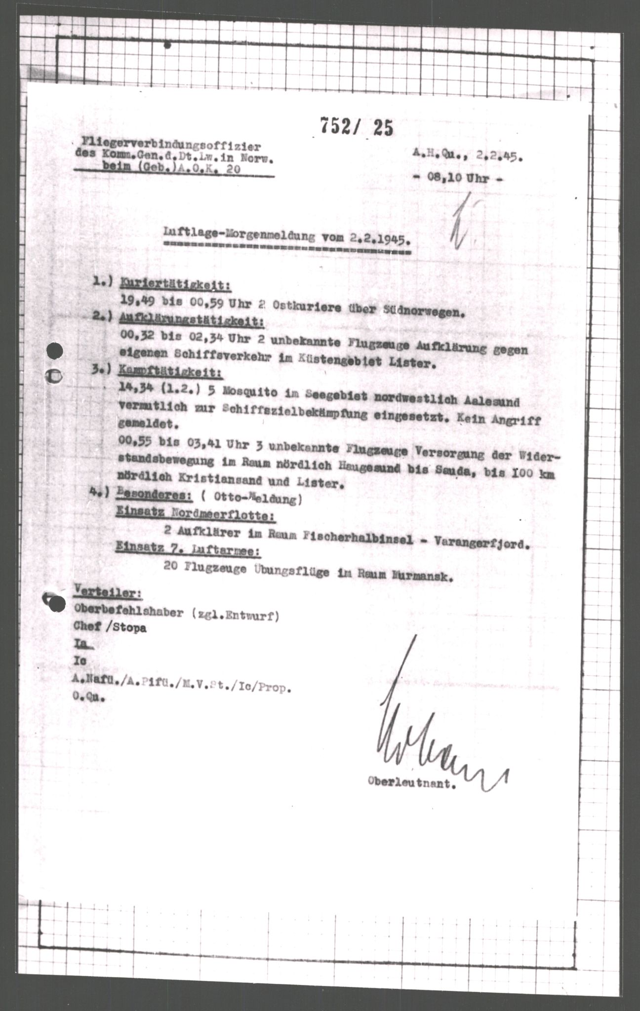 Forsvarets Overkommando. 2 kontor. Arkiv 11.4. Spredte tyske arkivsaker, AV/RA-RAFA-7031/D/Dar/Dara/L0007: Krigsdagbøker for 20. Gebirgs-Armee-Oberkommando (AOK 20), 1945, p. 64