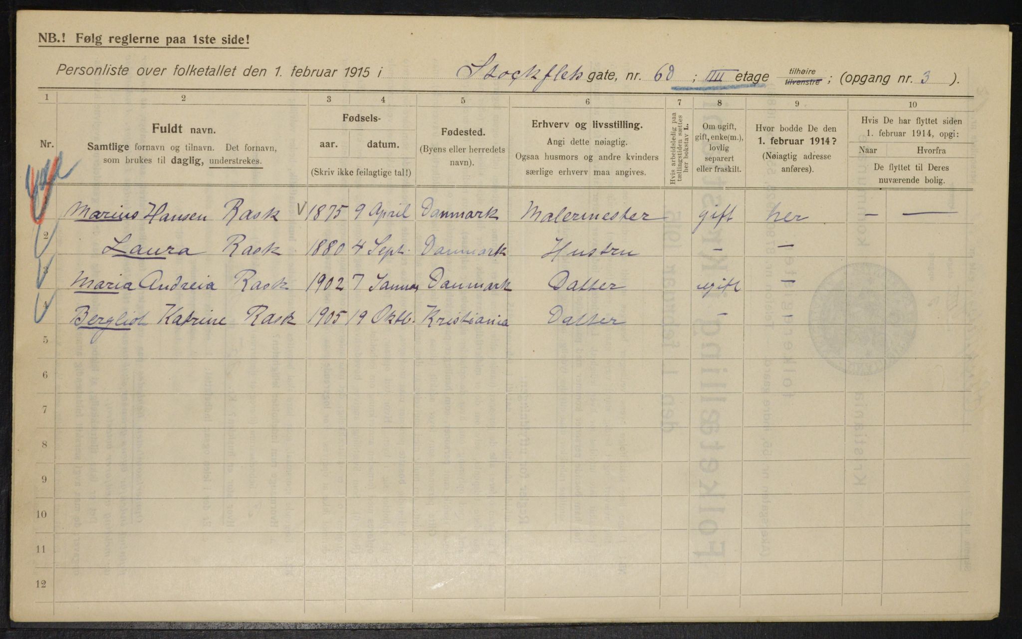 OBA, Municipal Census 1915 for Kristiania, 1915, p. 102465