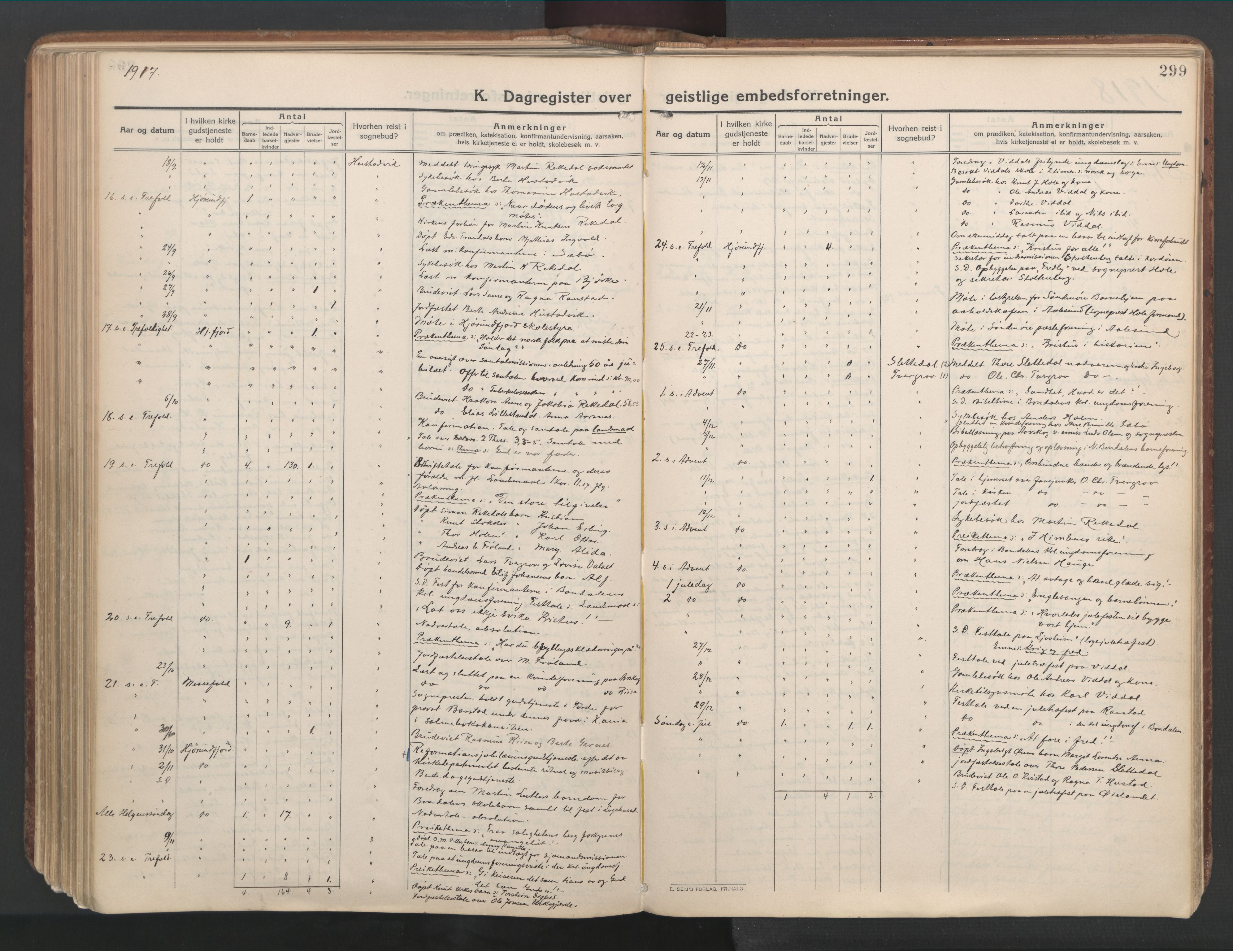 Ministerialprotokoller, klokkerbøker og fødselsregistre - Møre og Romsdal, AV/SAT-A-1454/515/L0212: Parish register (official) no. 515A08, 1911-1935, p. 299