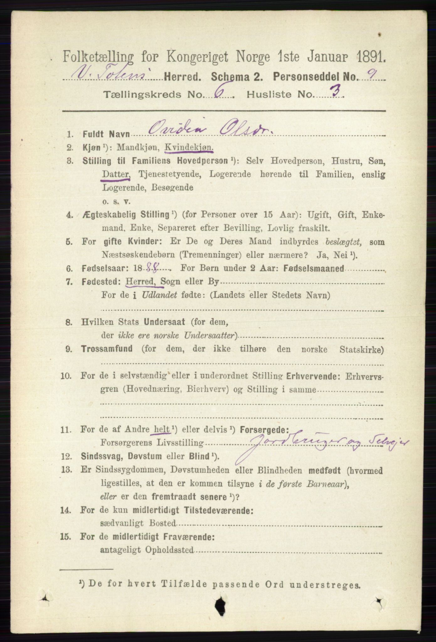 RA, 1891 census for 0529 Vestre Toten, 1891, p. 3830