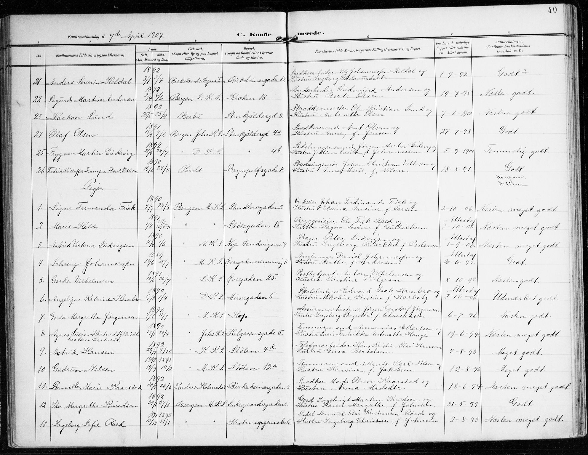 Mariakirken Sokneprestembete, AV/SAB-A-76901/H/Haa/L0014: Parish register (official) no. C 2, 1900-1916, p. 40