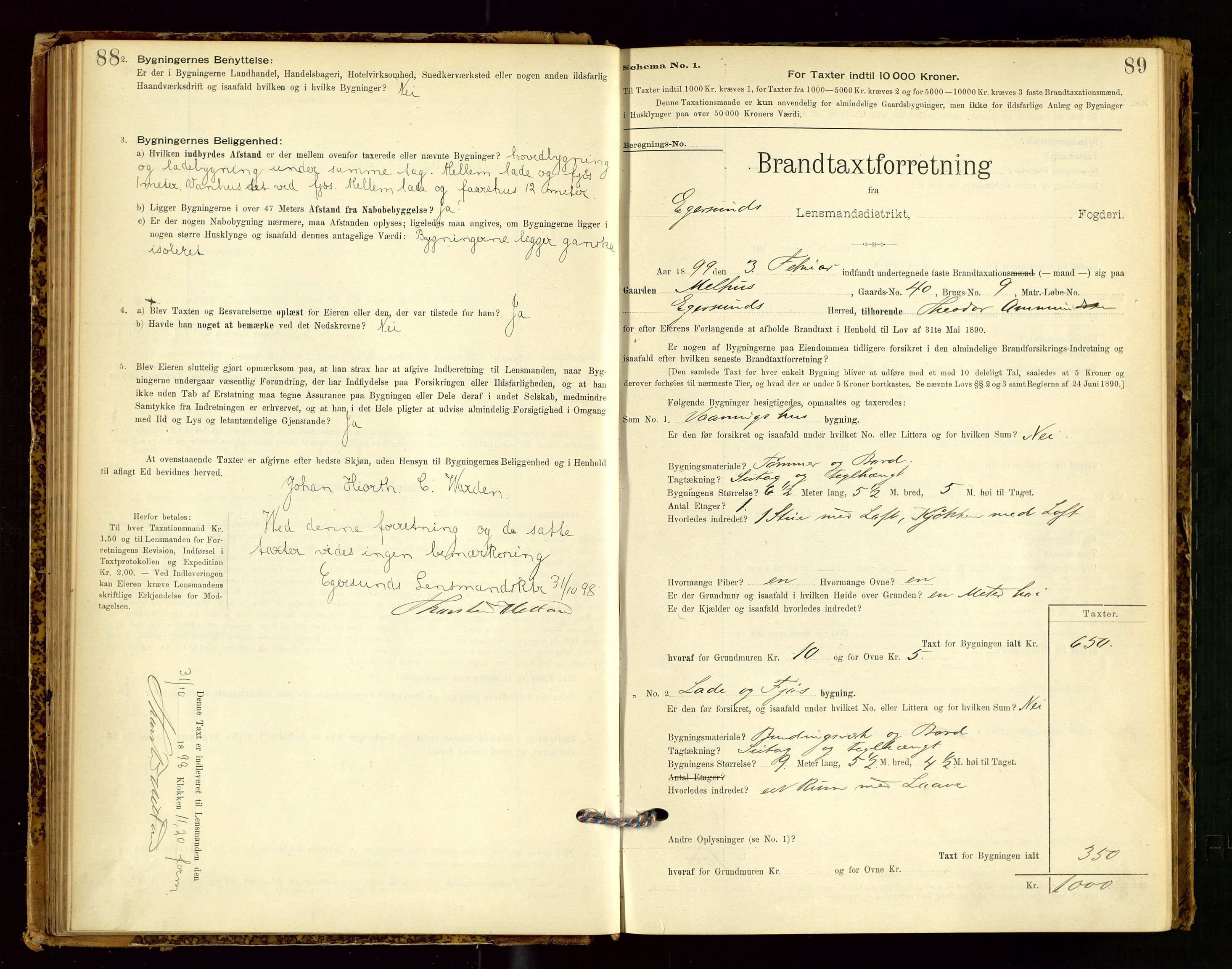 Eigersund lensmannskontor, SAST/A-100171/Gob/L0001: Skjemaprotokoll, 1894-1909, p. 88-89