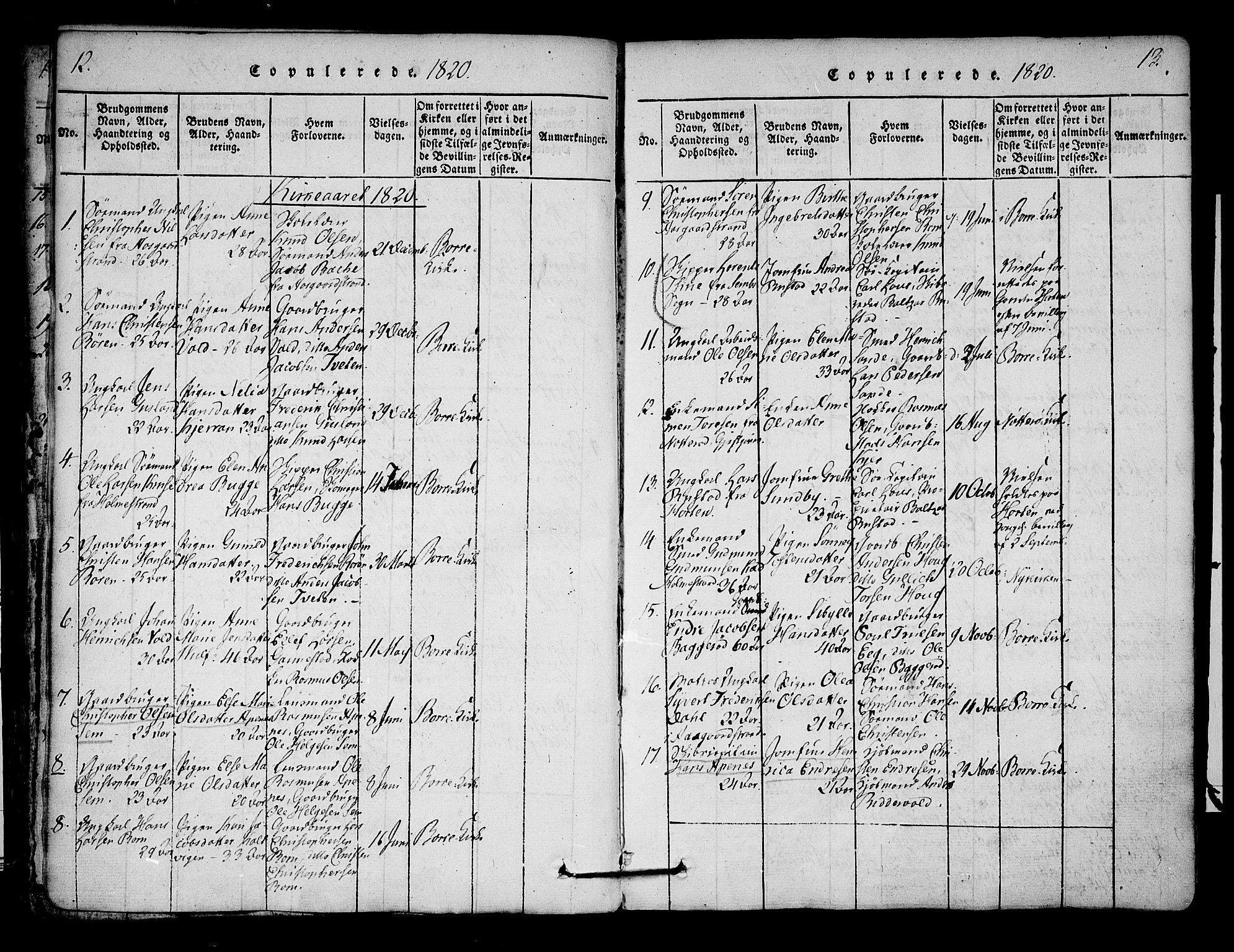 Borre kirkebøker, AV/SAKO-A-338/F/Fa/L0004: Parish register (official) no. I 4, 1815-1845, p. 12-13