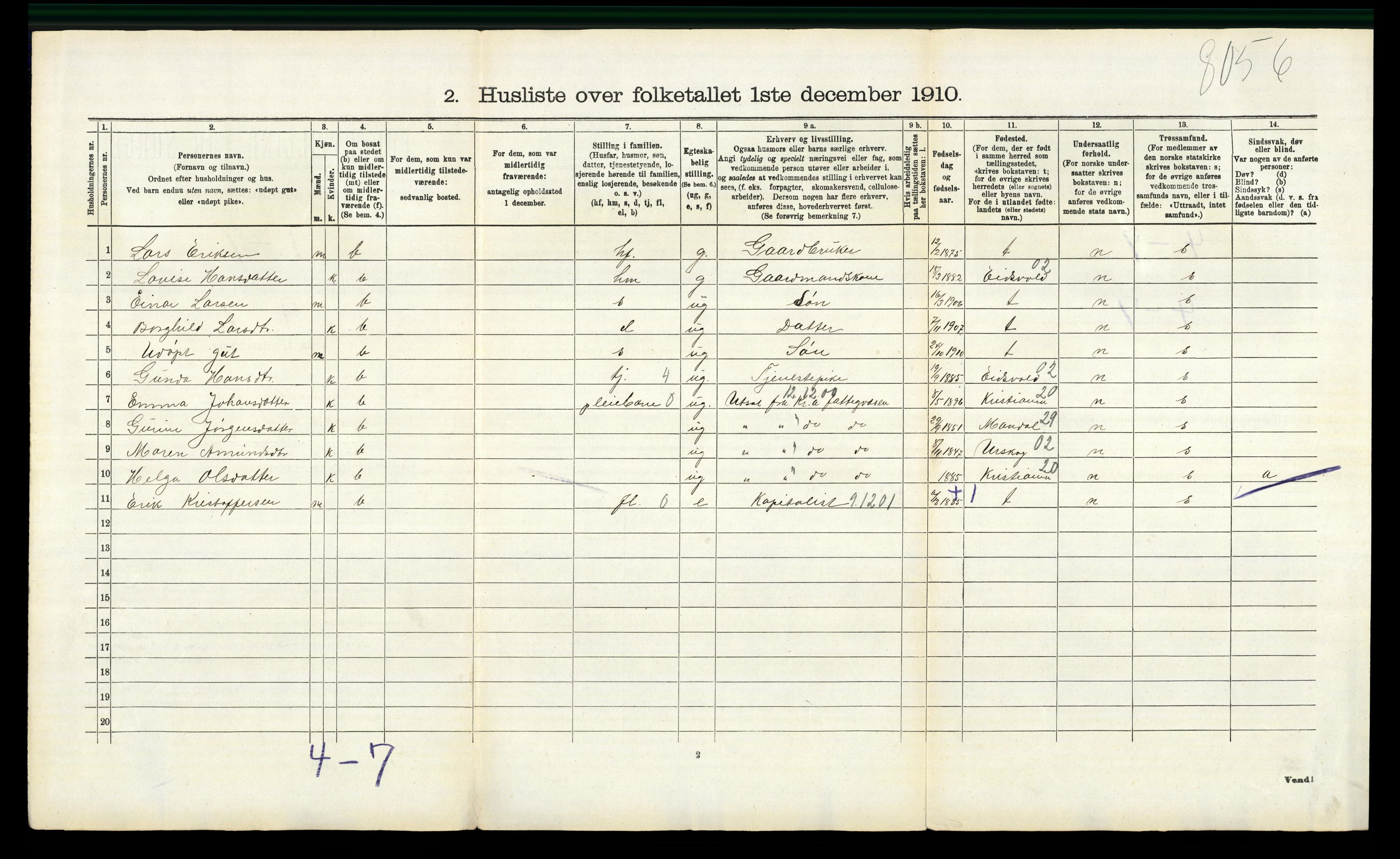 RA, 1910 census for Nannestad, 1910, p. 200