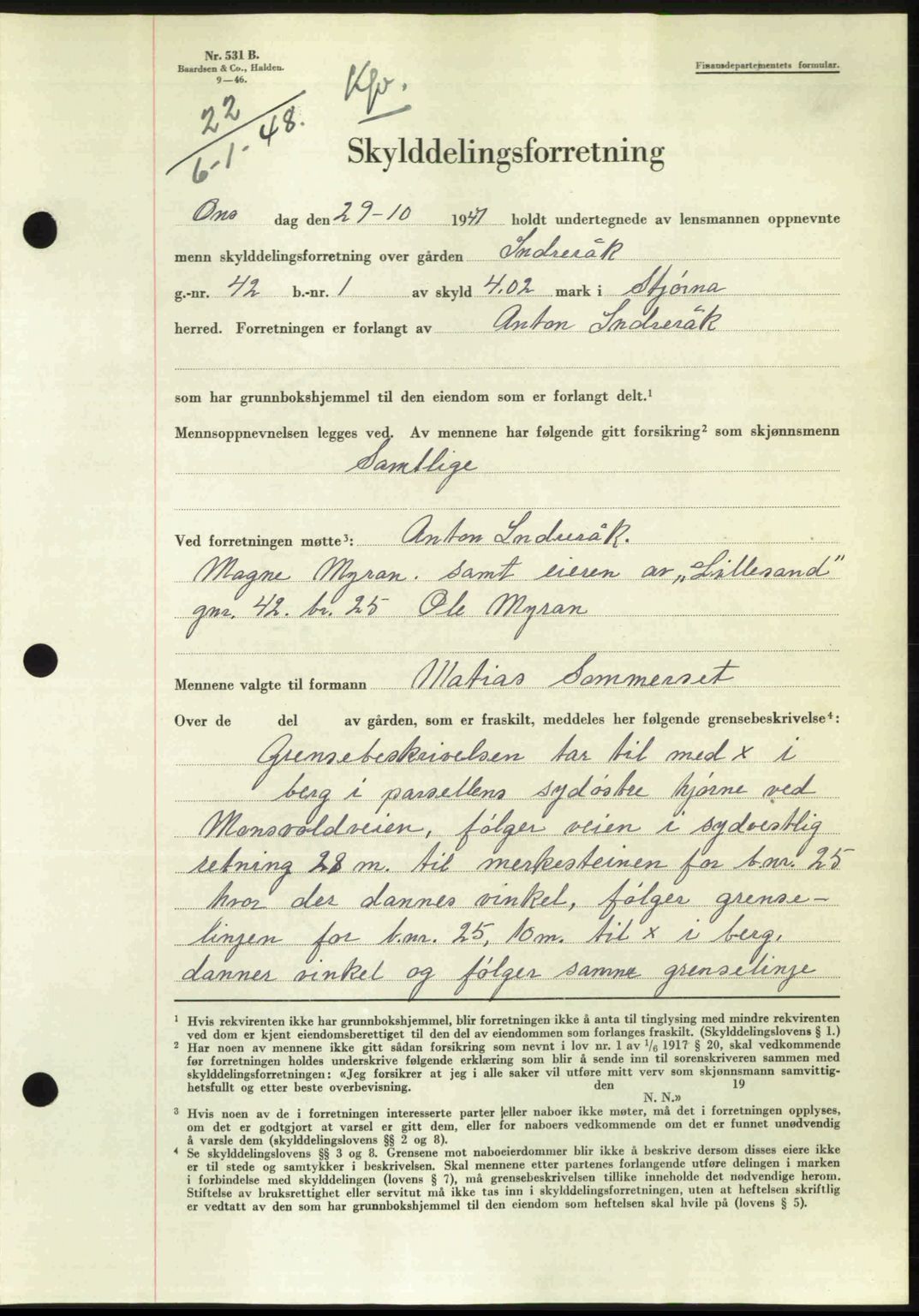 Fosen sorenskriveri, AV/SAT-A-1107/1/2/2C: Mortgage book no. A7-9, 1947-1949, Diary no: : 22/1948