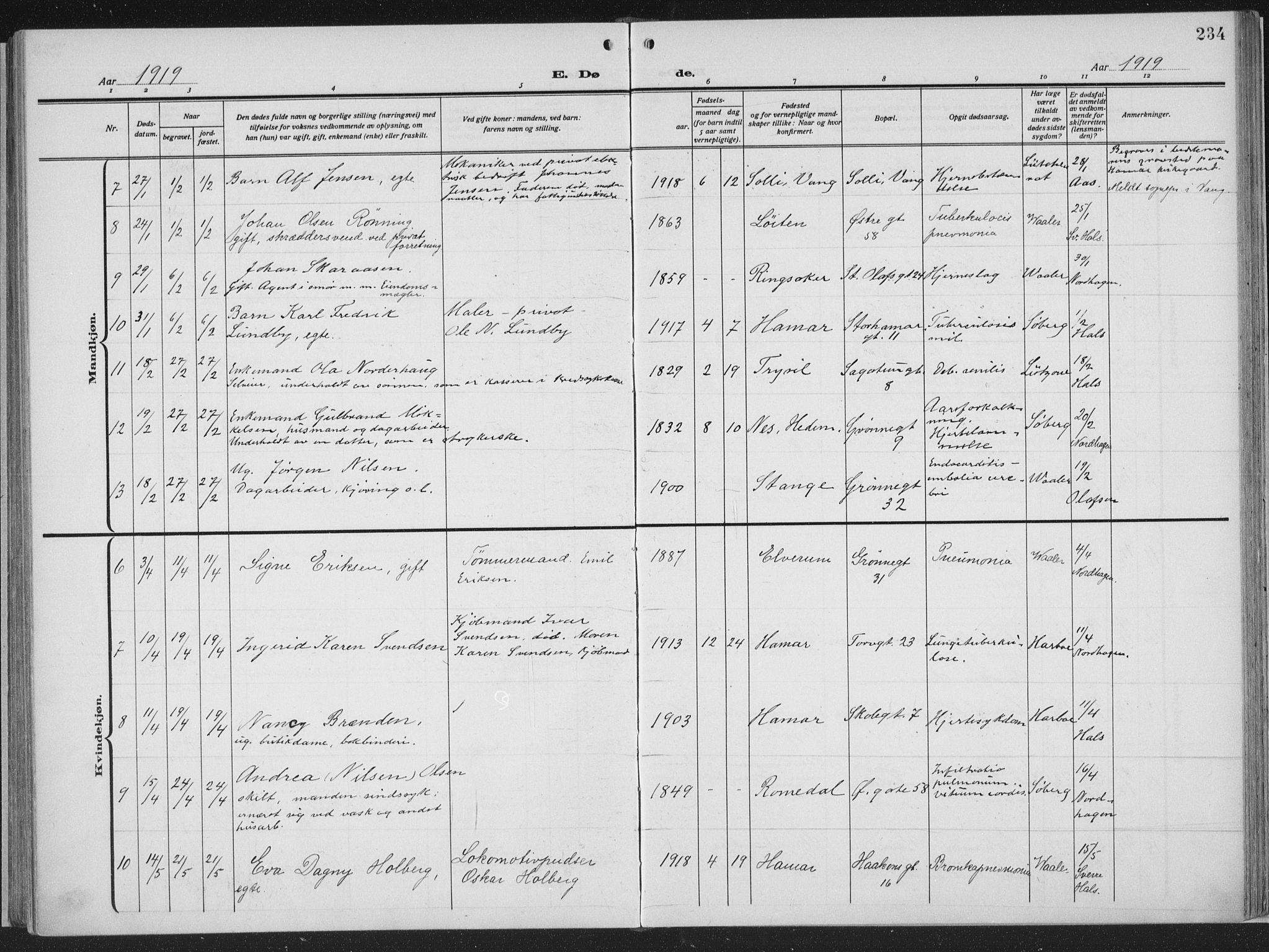 Hamar prestekontor, SAH/DOMPH-002/H/Ha/Haa/L0002: Parish register (official) no. 2, 1915-1936, p. 234
