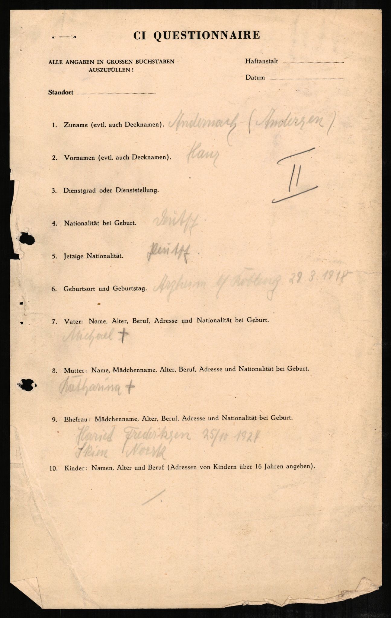 Forsvaret, Forsvarets overkommando II, AV/RA-RAFA-3915/D/Db/L0001: CI Questionaires. Tyske okkupasjonsstyrker i Norge. Tyskere., 1945-1946, p. 219