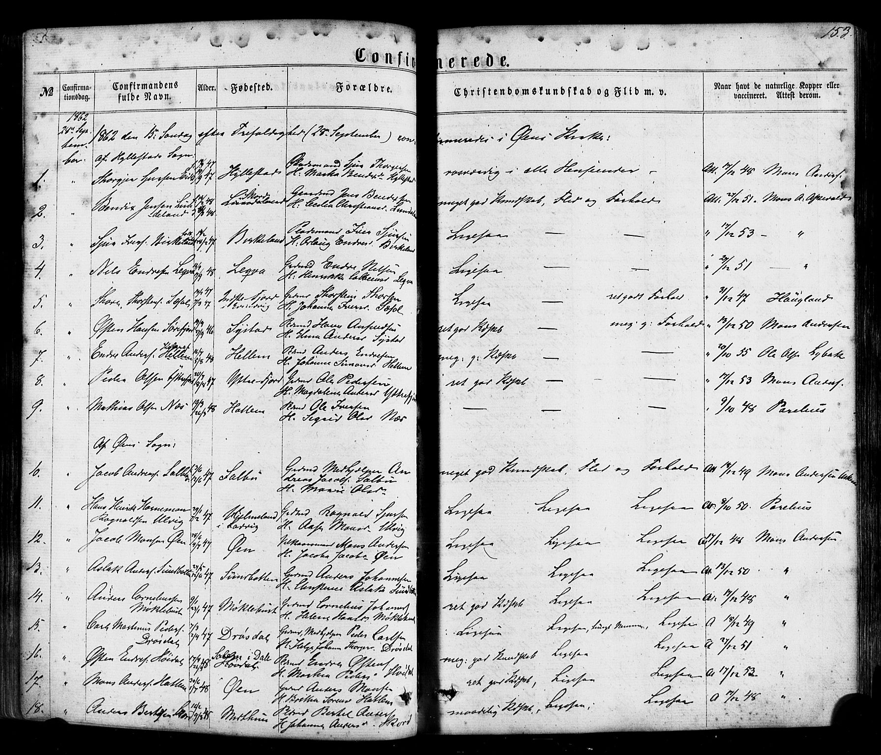 Hyllestad sokneprestembete, SAB/A-80401: Parish register (official) no. A 1, 1861-1886, p. 153