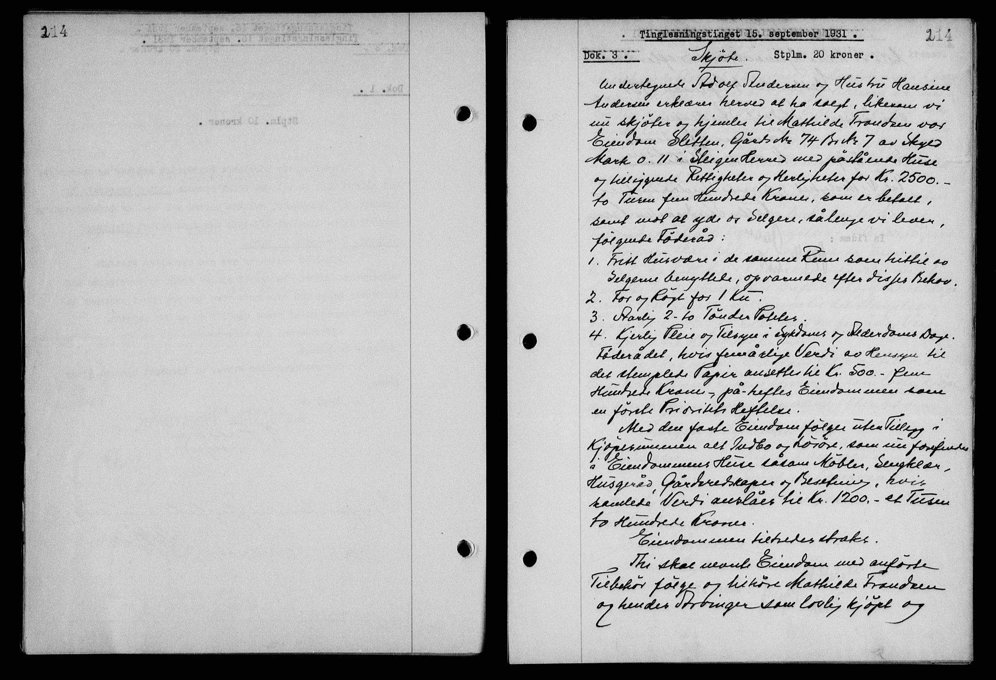 Steigen og Ofoten sorenskriveri, AV/SAT-A-0030/1/2/2C/L0019: Mortgage book no. 22, 1931-1931, Deed date: 15.09.1931